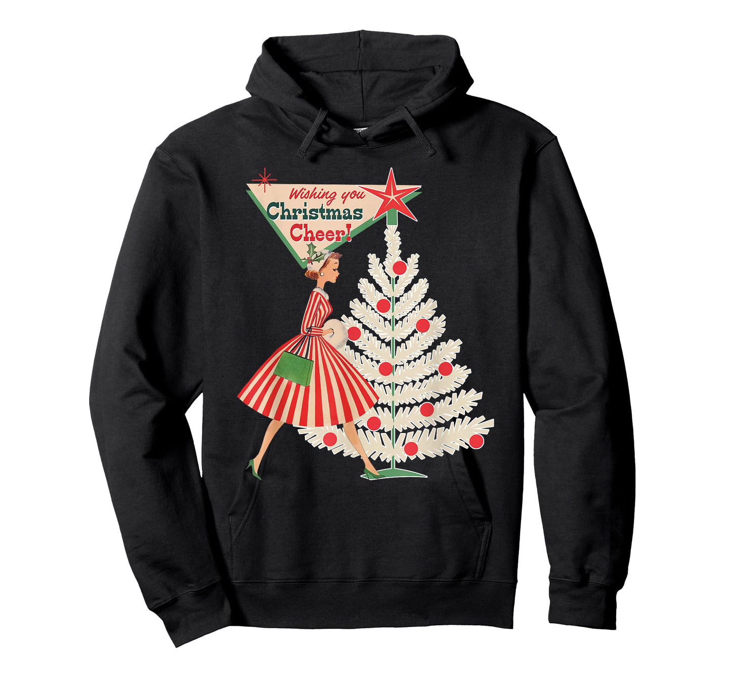 Vintage Retro 1950s Lady Wishing A Christmas Cheer Xmas Tree T-Shirt