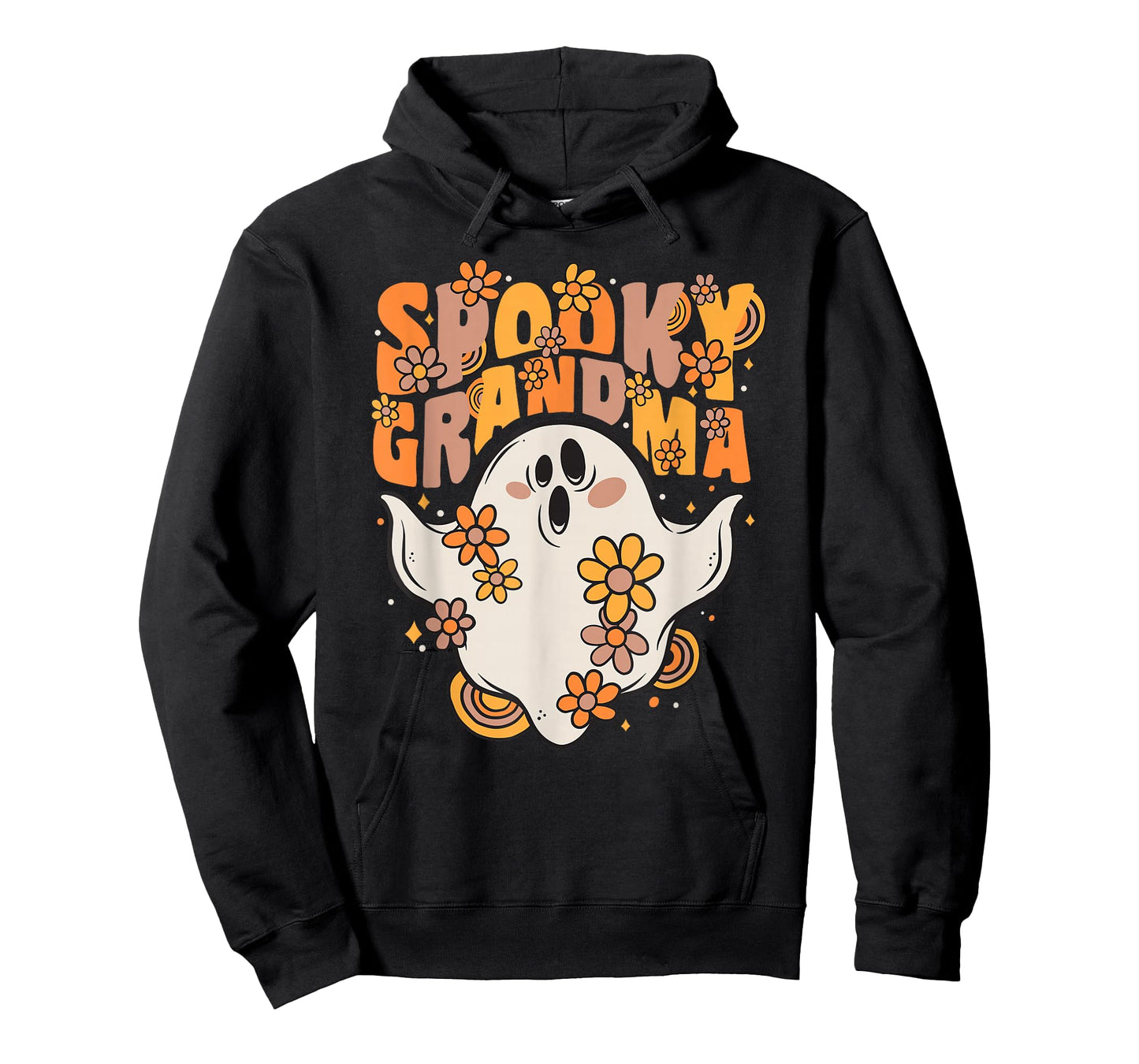Spooky Grandma Groovy Ghost With Vintage Flowers Halloween T-Shirt