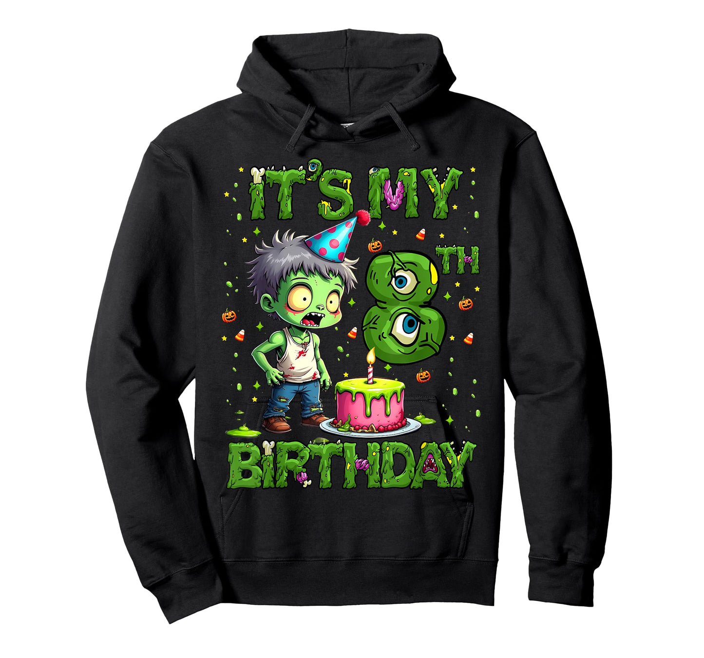Kids It's My 8th Birthday Boy Halloween Zombie 8 Years Old T-Shirt