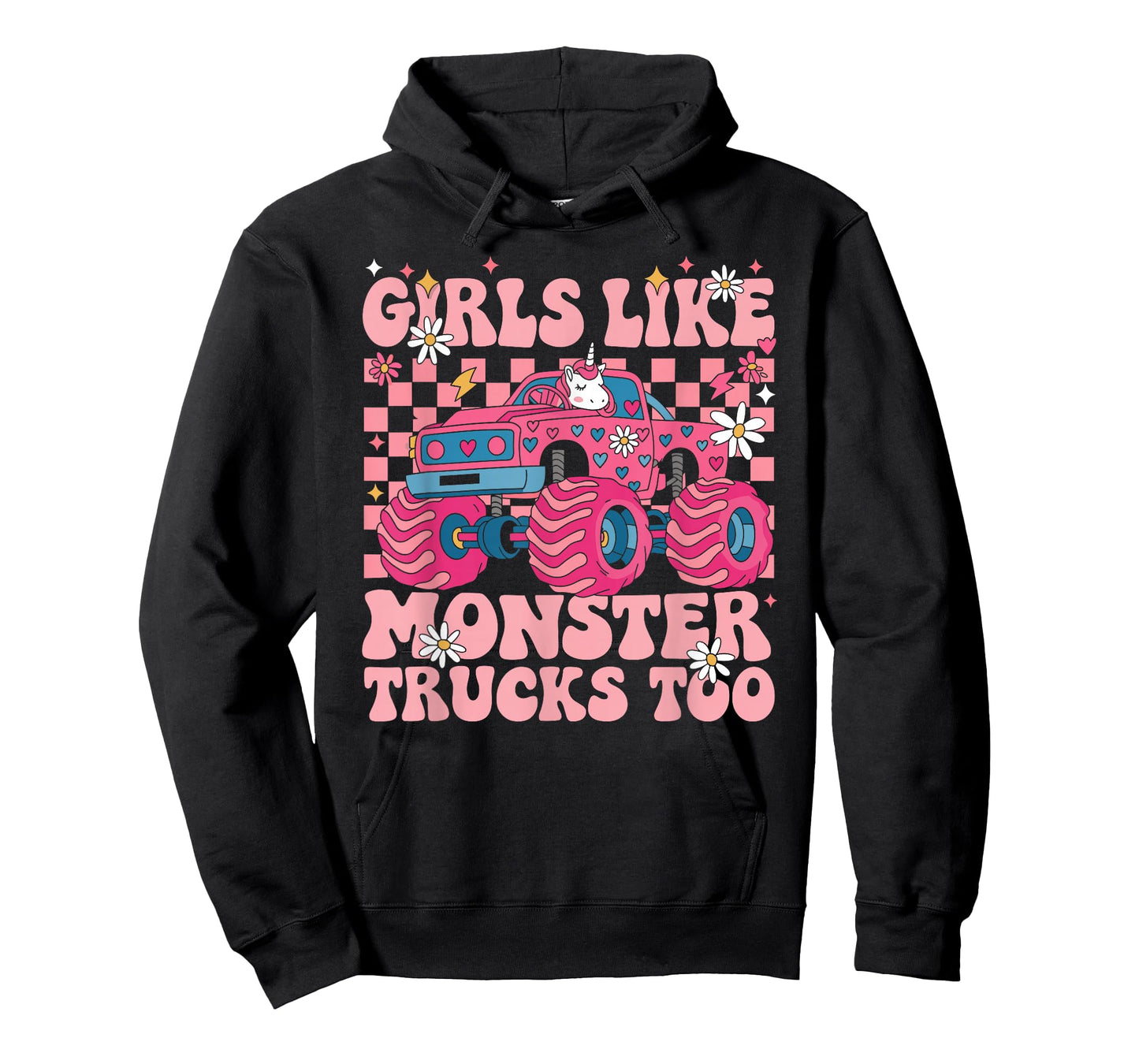 Funny Girls Like Monster Trucks Too Pink Monster Truck Girls T-Shirt