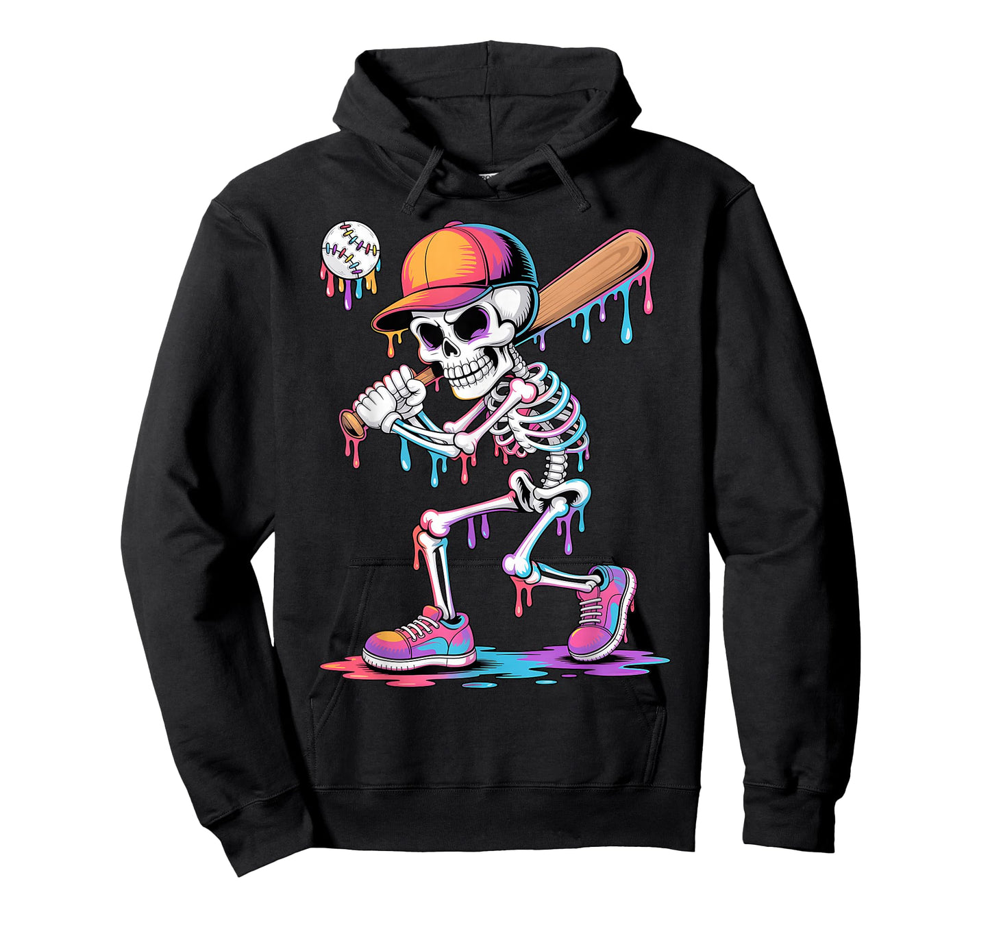 Skeleton Playing Baseball Halloween Youth Kids Baseball Drip T-Shirt