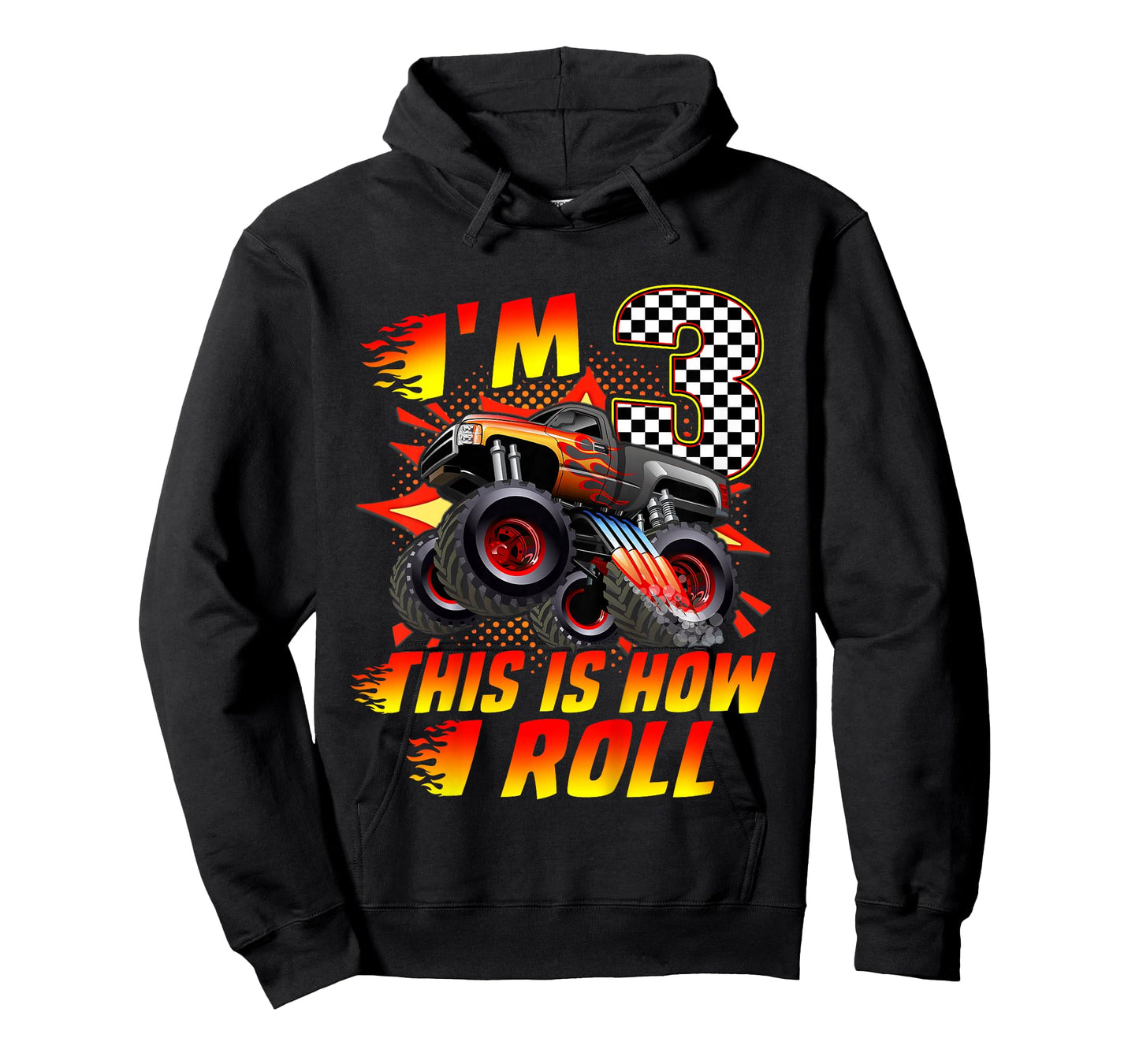 Kids I'm 3 This Is How I Roll Monster Truck Car 3rd Birthday Boys T-Shirt