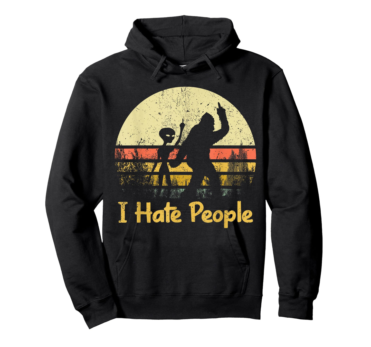 Alien Bigfoot Sasquatch Middle Finger I Hate People Funny T-Shirt