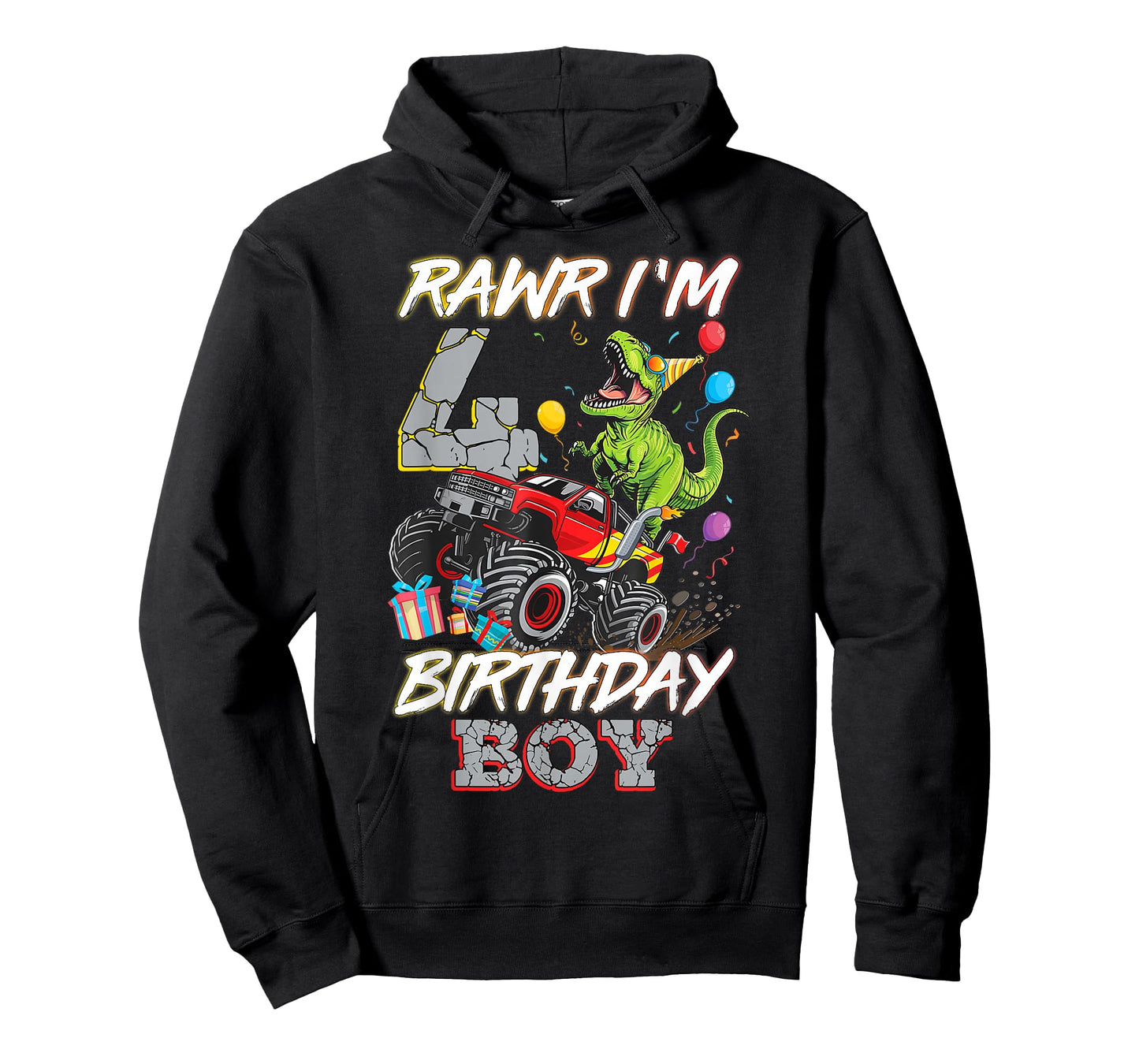 4th Birthday Boy Monster Truck Dinosaur Rawr I'm 4 Year Old T-Shirt