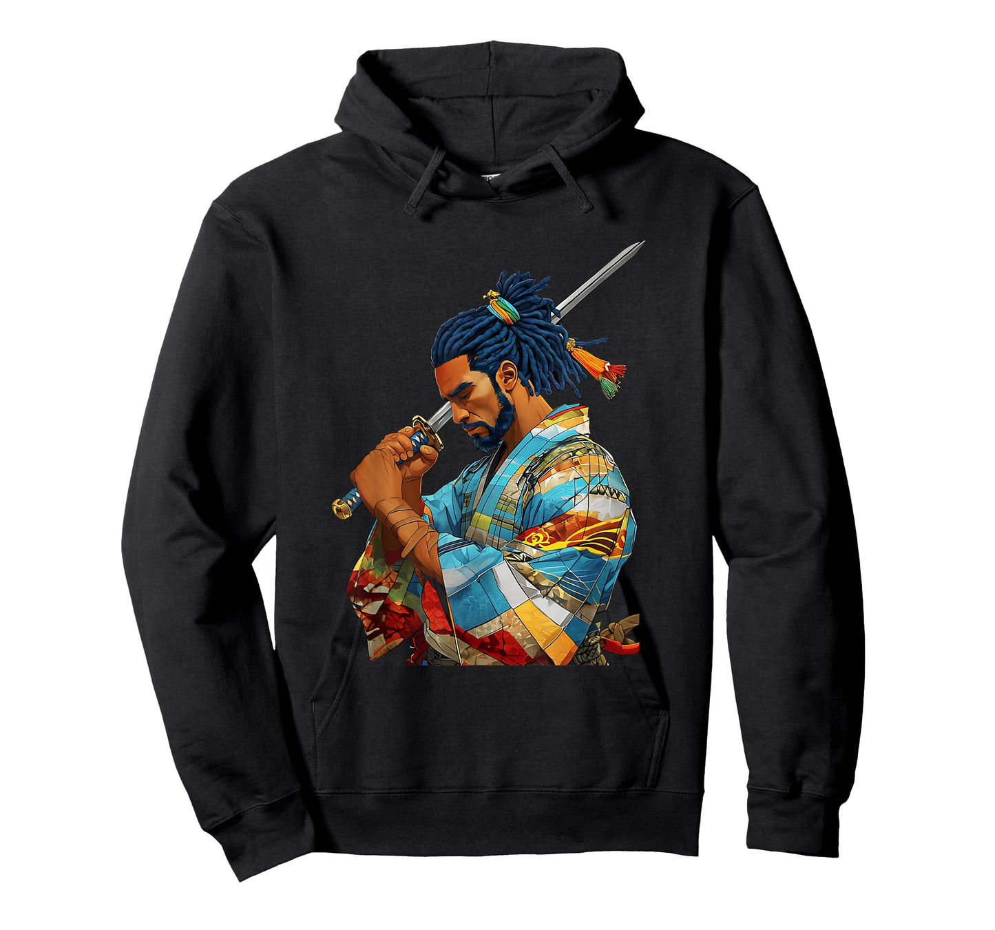 Afro American Samurai Anime Cartoon Japanese Bushido Warrior T-Shirt
