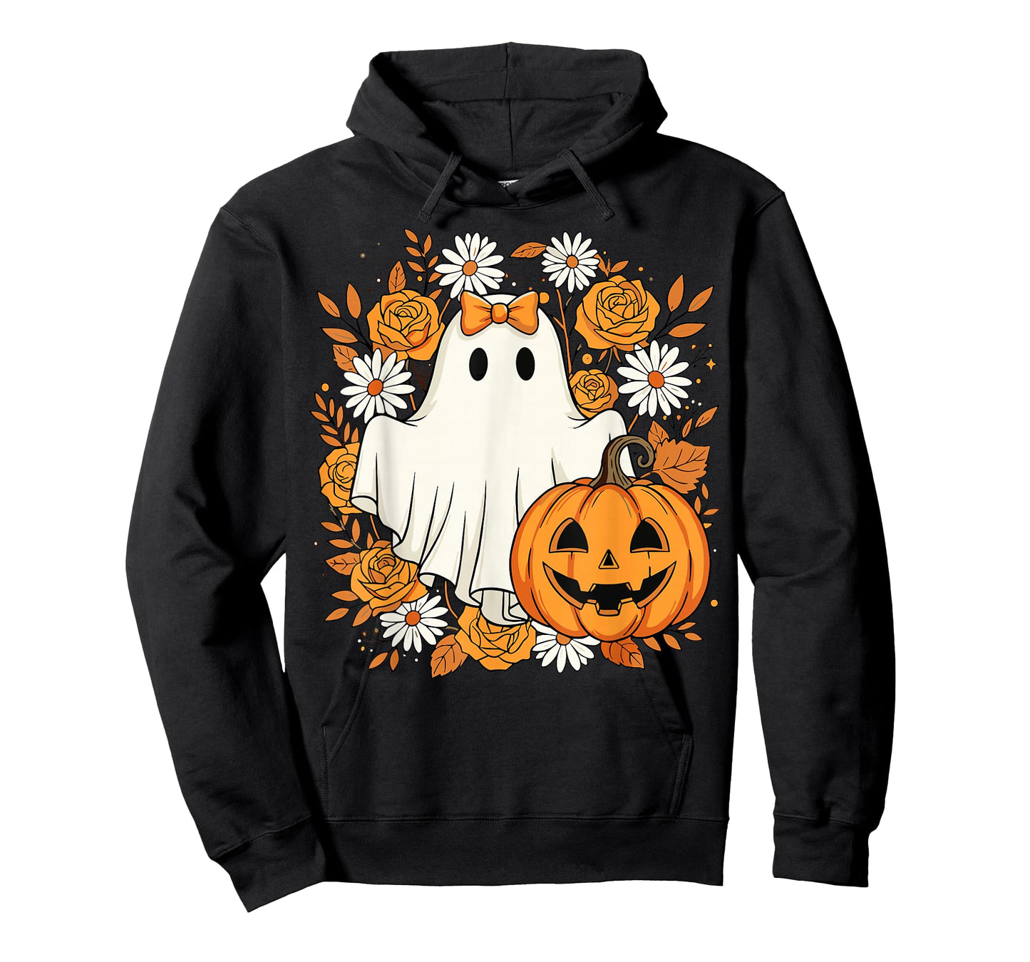 Cute Ghost Pumpkin Floral Halloween T-Shirt