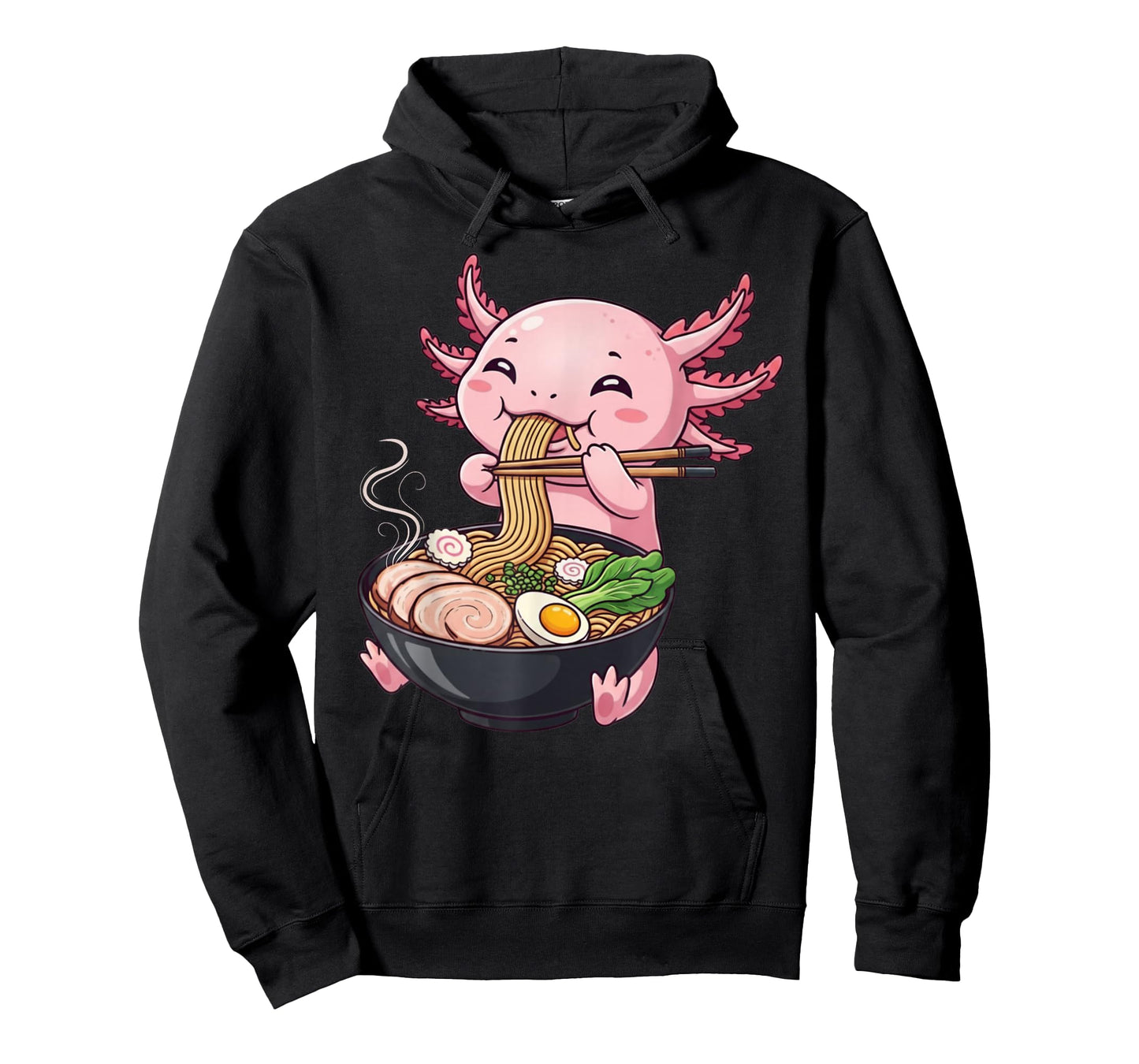 Funny Axolotl Eating Ramen Graphic Tee Japanese Kawaii Anime T-Shirt