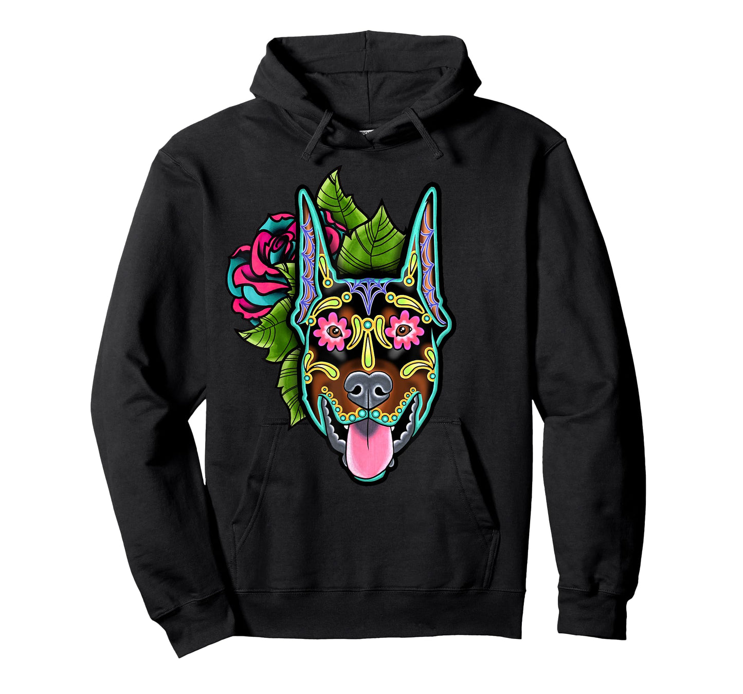 Doberman Pinscher Cropped Ear - Day of the Dead Sugar Skull T-Shirt