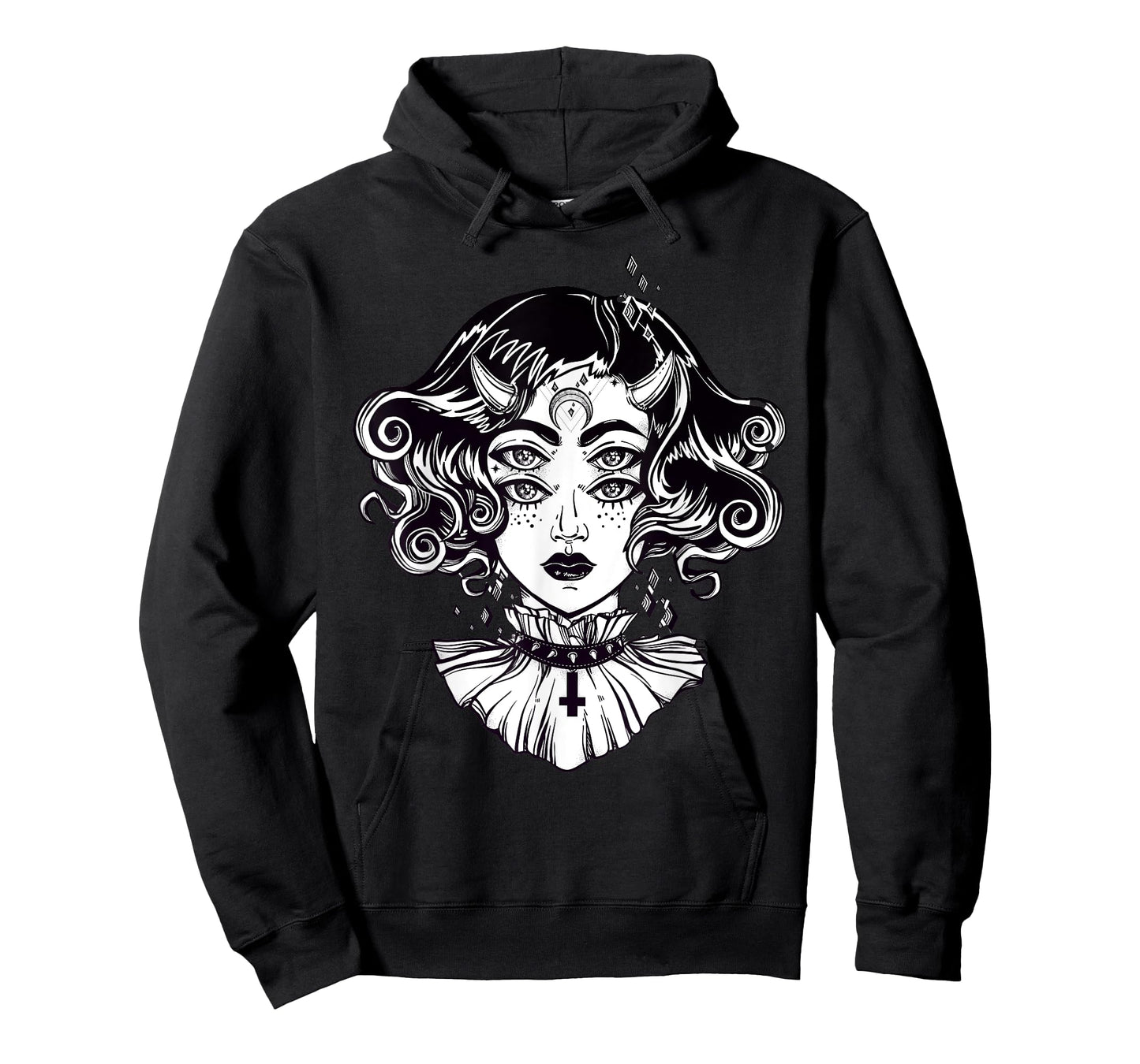 Horned Devil Girl Tshirt - Satanic Halloween Glitch Goth Tee T-Shirt