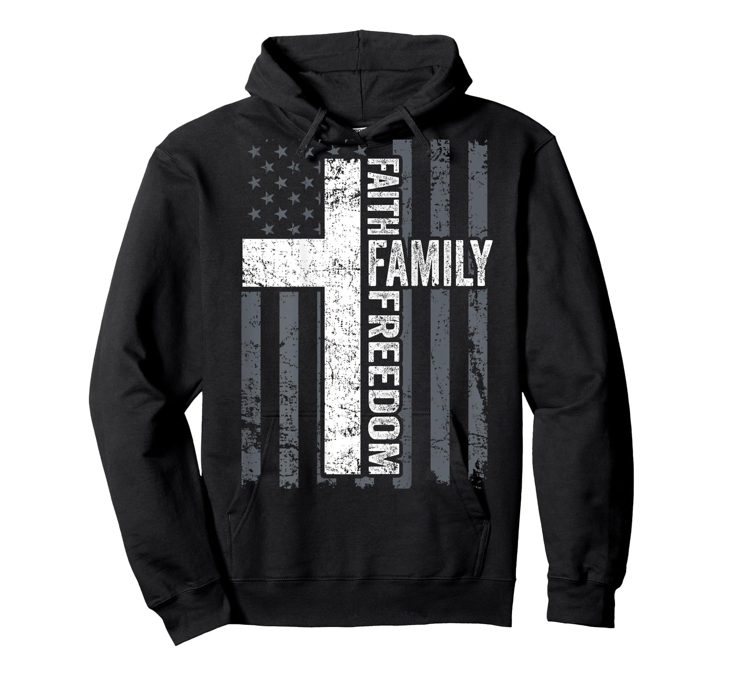 Faith Family & Freedom - Christian USA Cross Flag -ON BACK T-Shirt