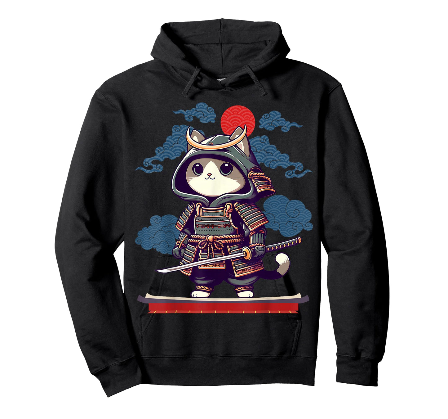 Japanese Samurai Cat Tattoo Kawaii Ninja Cat Anime Cute Kids T-Shirt