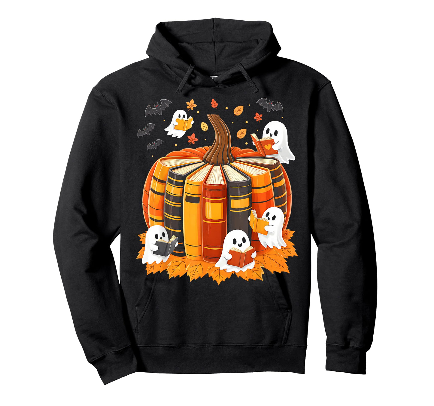Ghost Reading Book Lovers Fall Pumpkin Autumn Halloween T-Shirt