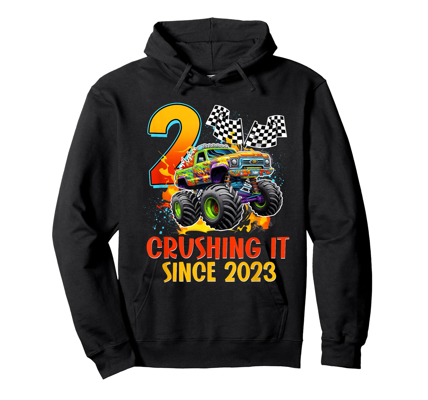 2 Crushing It Since 2023 Birthday Boys Monster Truck 2nd T-Shirt