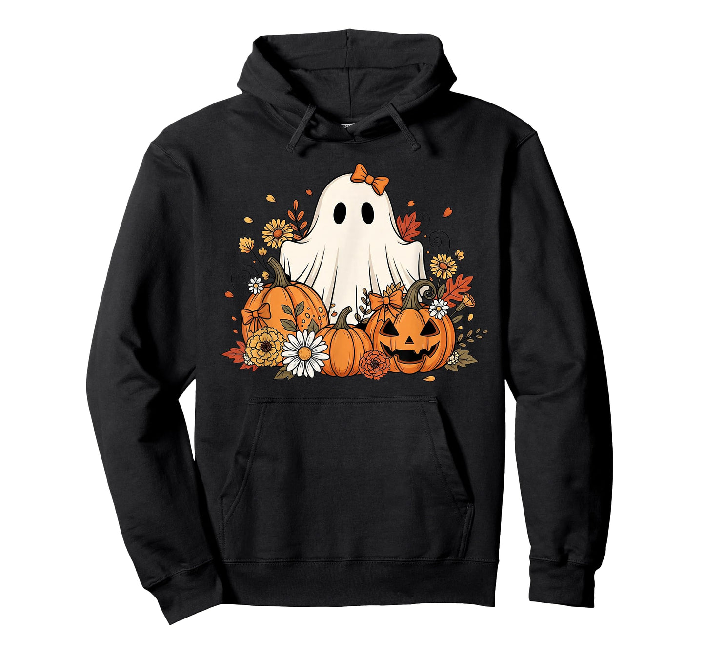 Cute Ghost With Flower Halloween Pumpkin Autumn Women T-Shirt