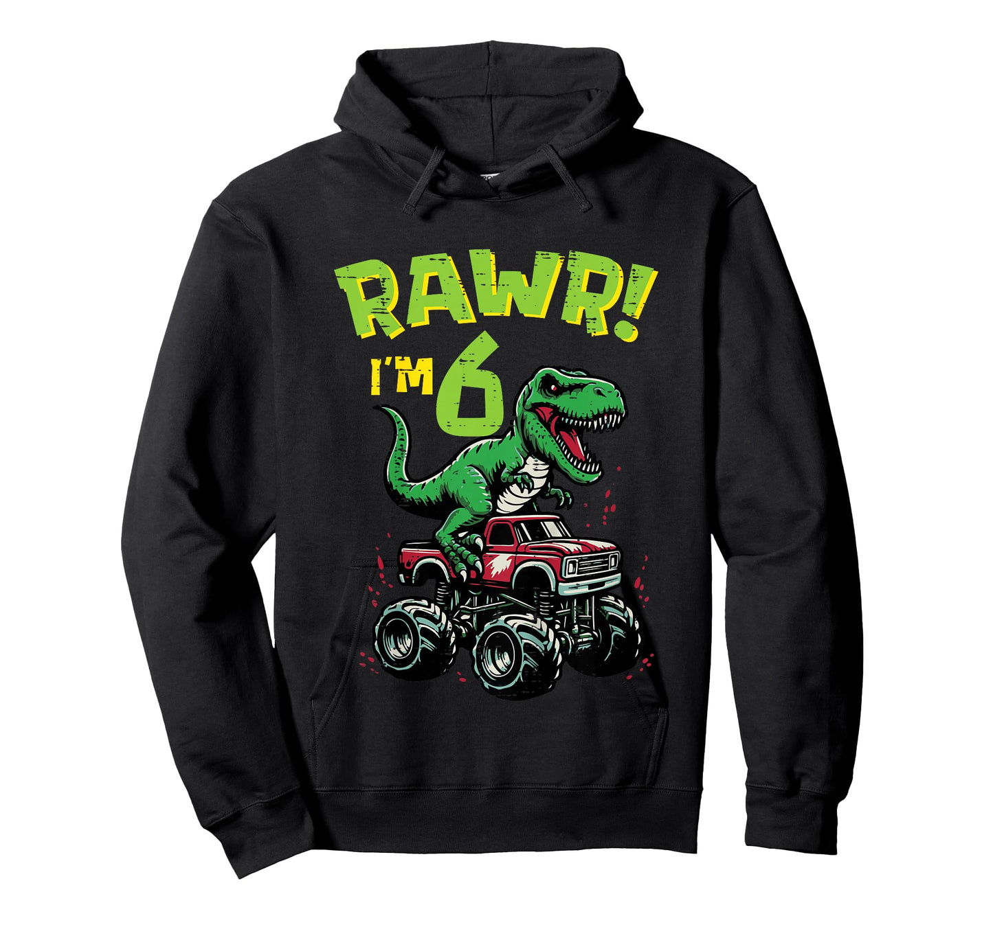 Kids Rawr Im 6 Dino On Monster Truck 6th Birthday Trex Boys Kids T-Shirt