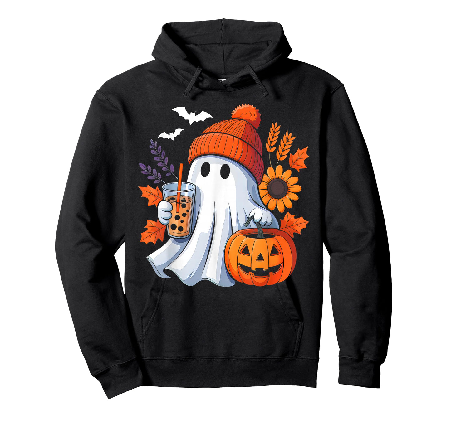 Cute Ghost Drinking Coffee Autumn Pumpkin Halloween Costume T-Shirt