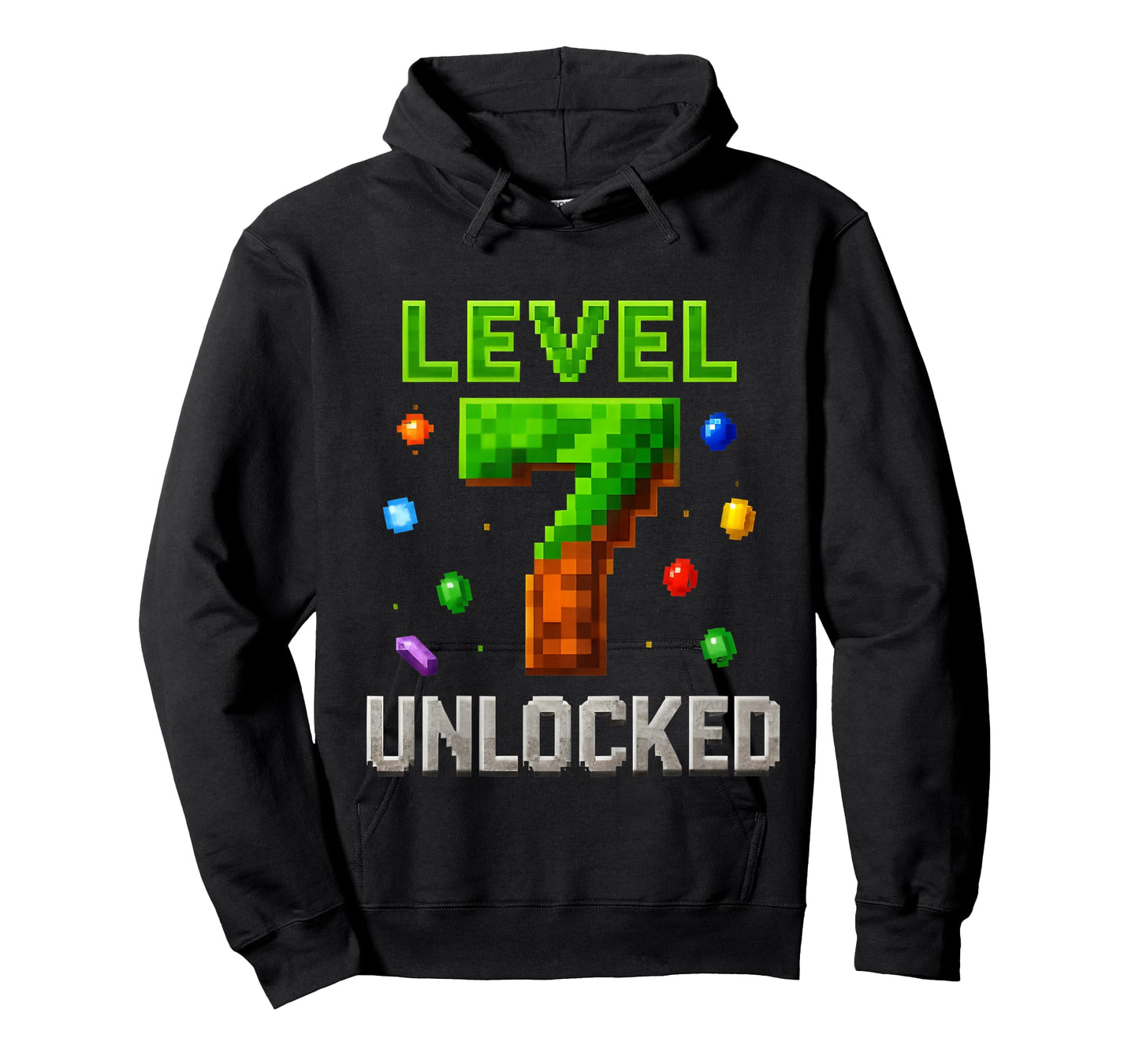 Kids 7th Birthday Boy Level 7 Unlocked Birthday Game Pixel T-Shirt