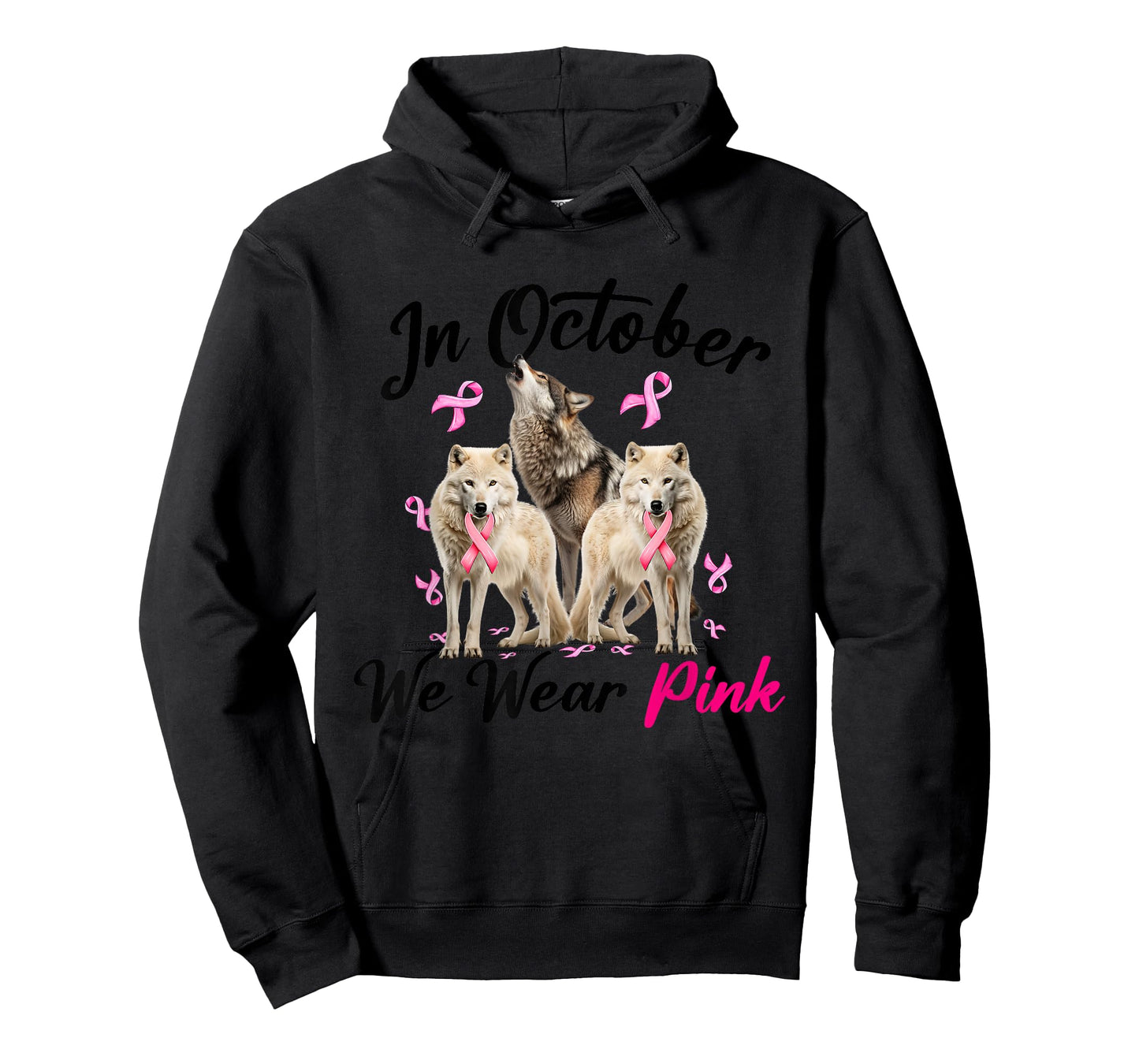 Breast Cancer Three Wolves in October We Wear Pink Ribbon T-Shirt