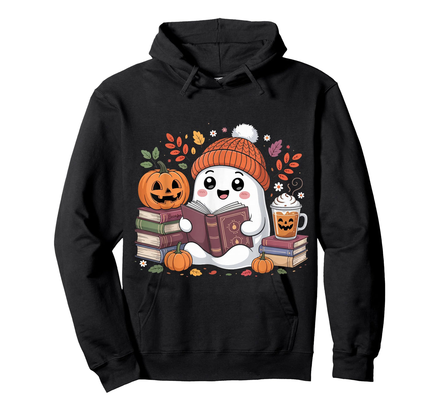 Cute Ghost Reading Book Lover Halloween Ghost Coffee Pumpkin T-Shirt