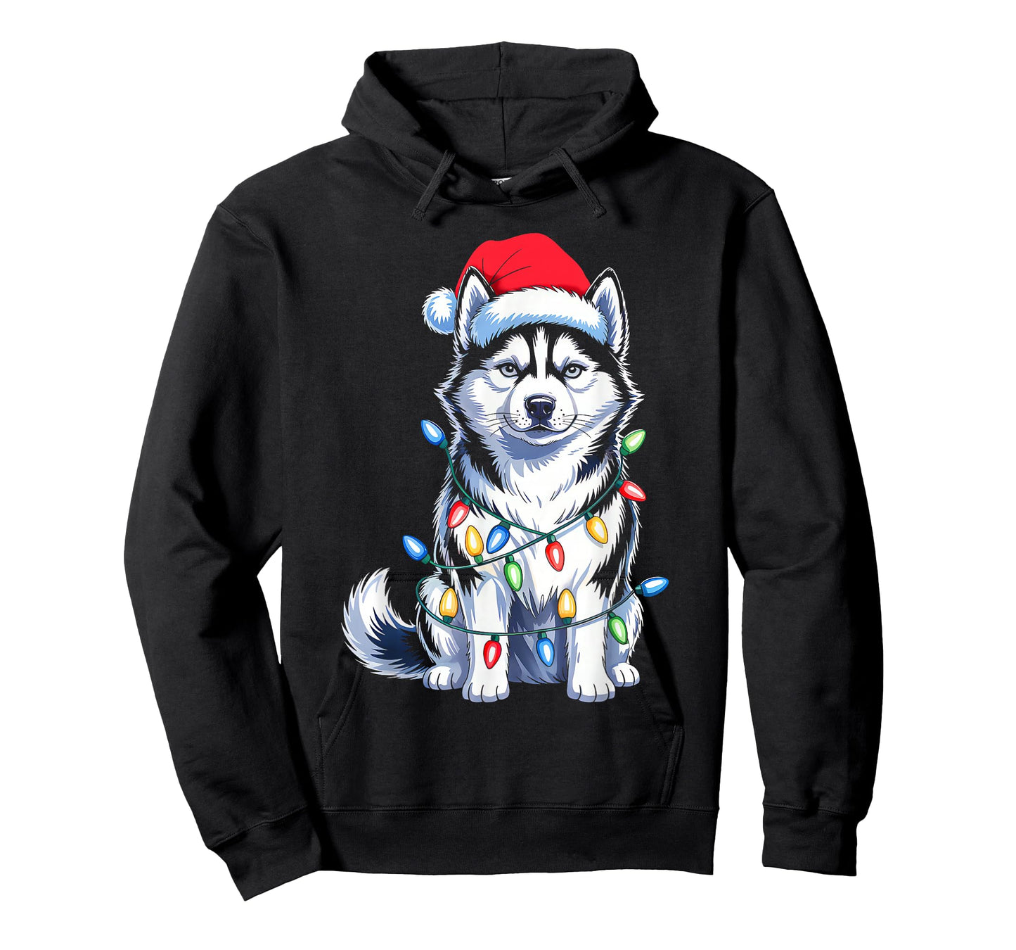 Husky Dog Tree Christmas Lights Funny Xmas Pajamas Dog Lover T-Shirt