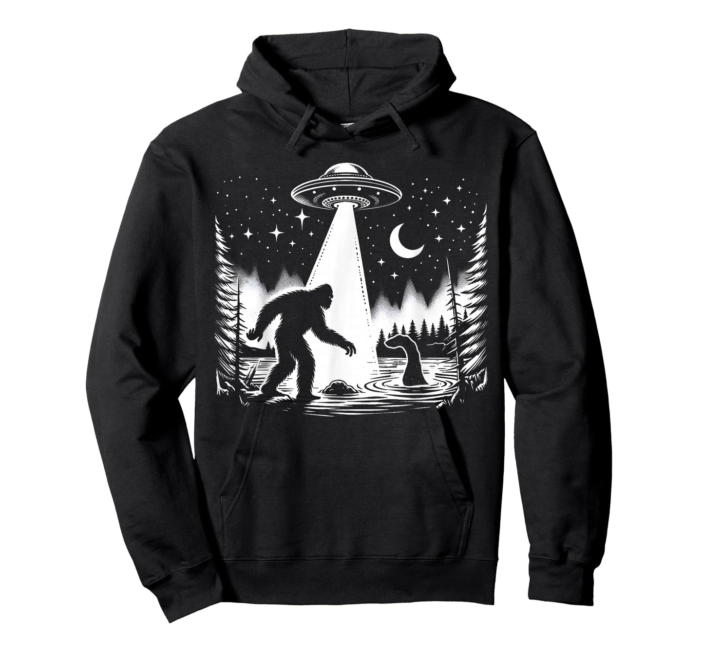 Cryptid Bigfoot, Loch Ness Monster, & UFO Alien Spaceship T-Shirt