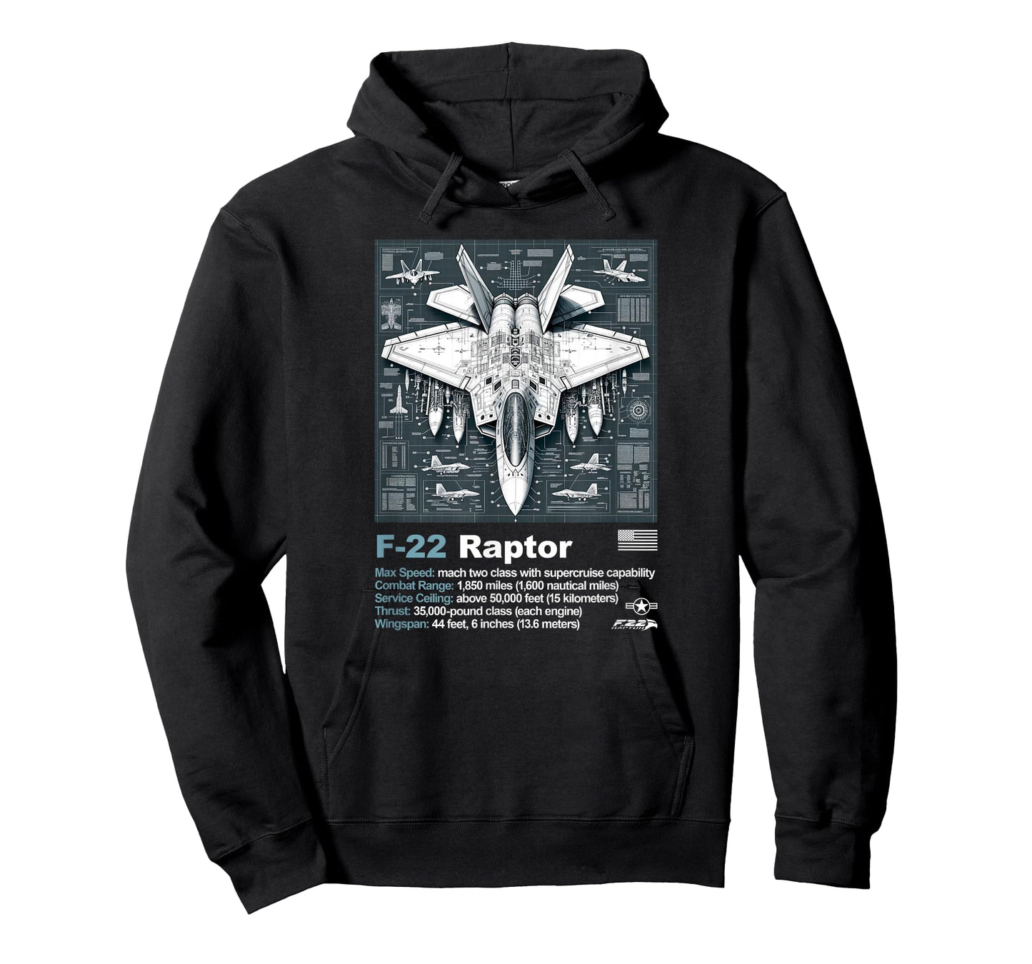 F22 Raptor Fighter Jet Blueprint Technical Drawing & Specs T-Shirt