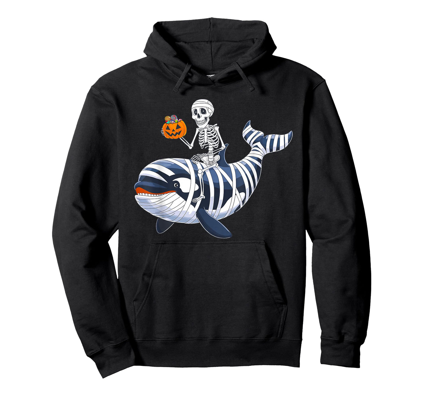 Skeleton Riding Mummy Orca Halloween Candy Whale T-Shirt