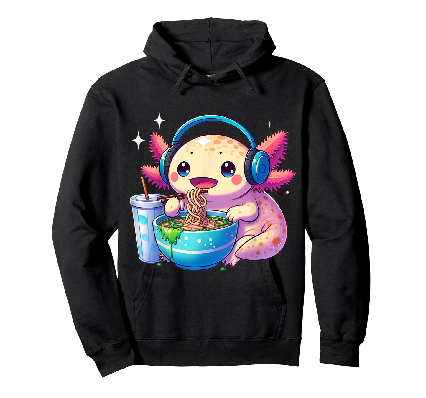 Anime Kawaii Axolotl Eating Ramen Noodles Kids Teen Girl Boy T-Shirt