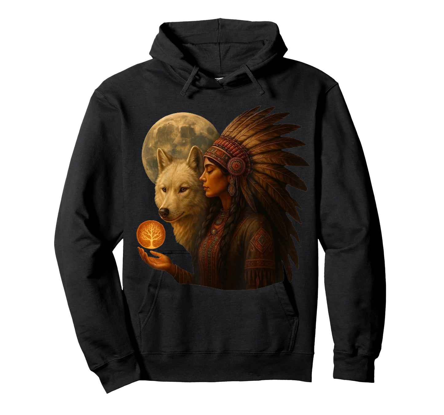 Indian Native American Woman with White Wolf Vitage Gifts T-Shirt