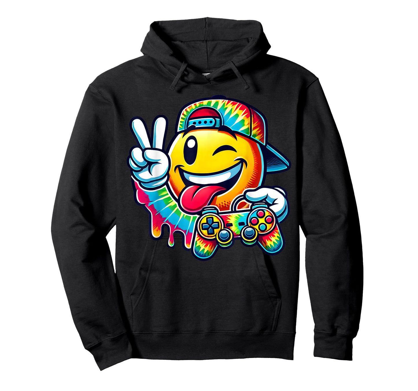 Groovy Tie Dye Gaming Boys 70s Retro Smile Peace Sign Gamer T-Shirt
