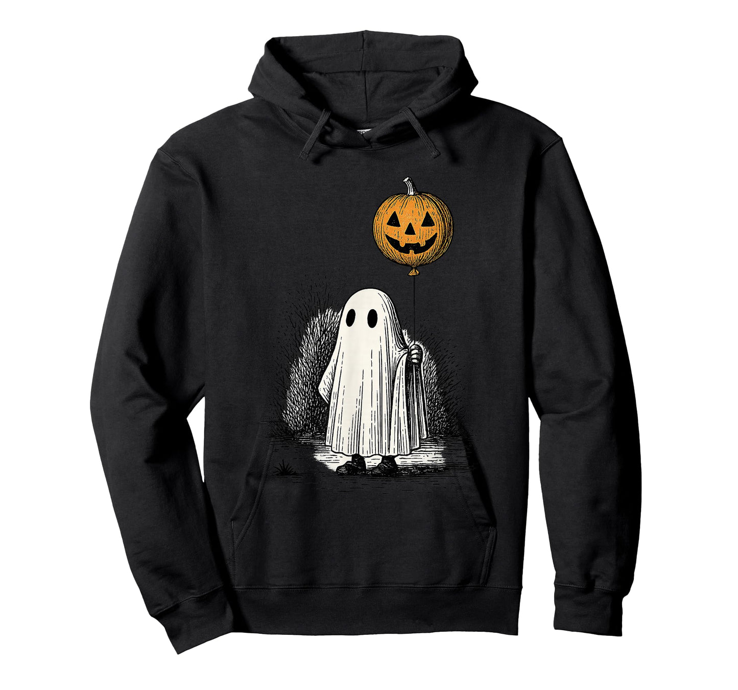Retro Ghost with Pumpkin Balloon Vintage Halloween Art T-Shirt