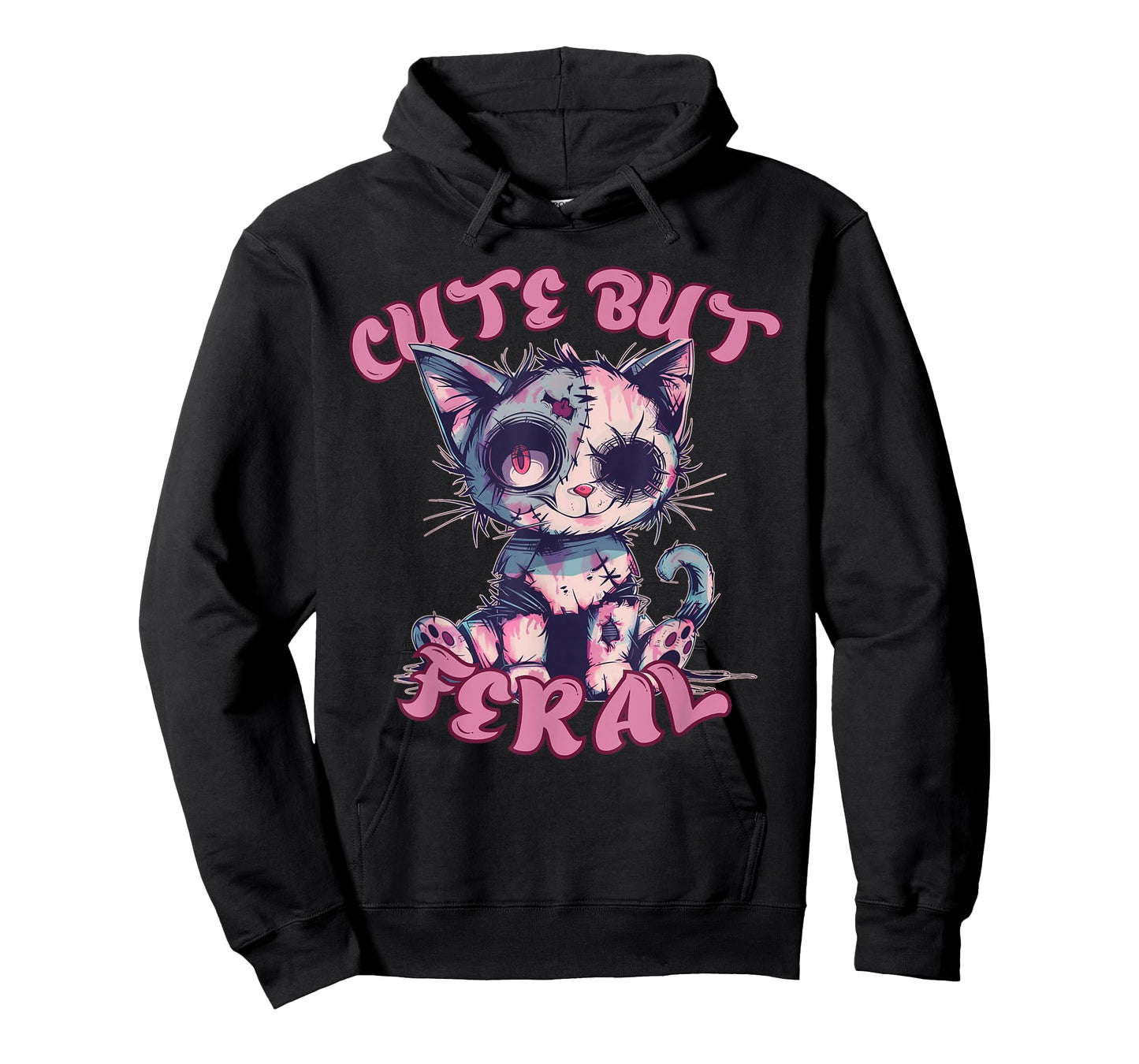 Cute But Feral Zombie Voodoo Cat Halloween Spooky T-Shirt for Men Women Kids