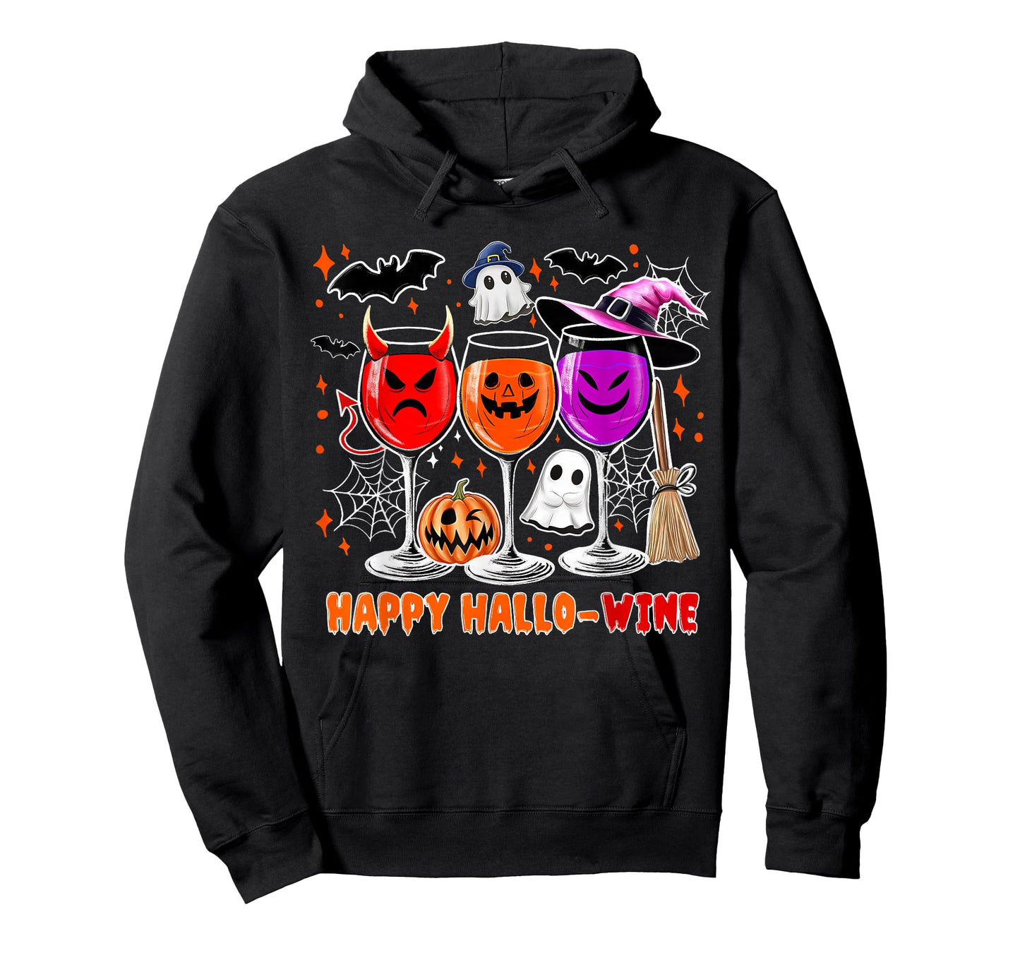 Happy Hallo-Wine Funny Halloween Glass Wine Drinking Lover T-Shirt