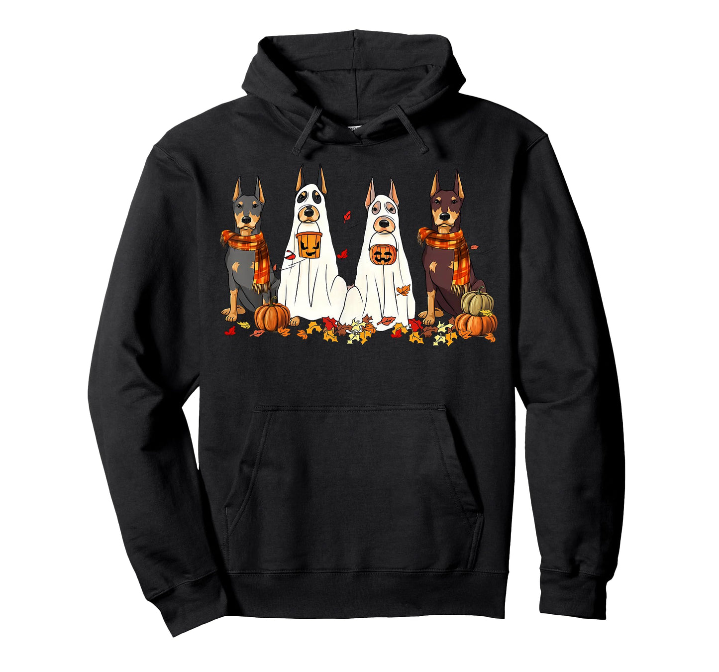 Funny Doberman Dog Ghost Fall Autumn Leaves Thanksgiving T-Shirt