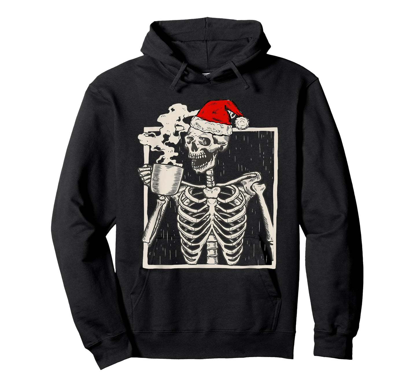 Christmas Skeleton With Smiling Skull Drinking Coffee Latte T-Shirt