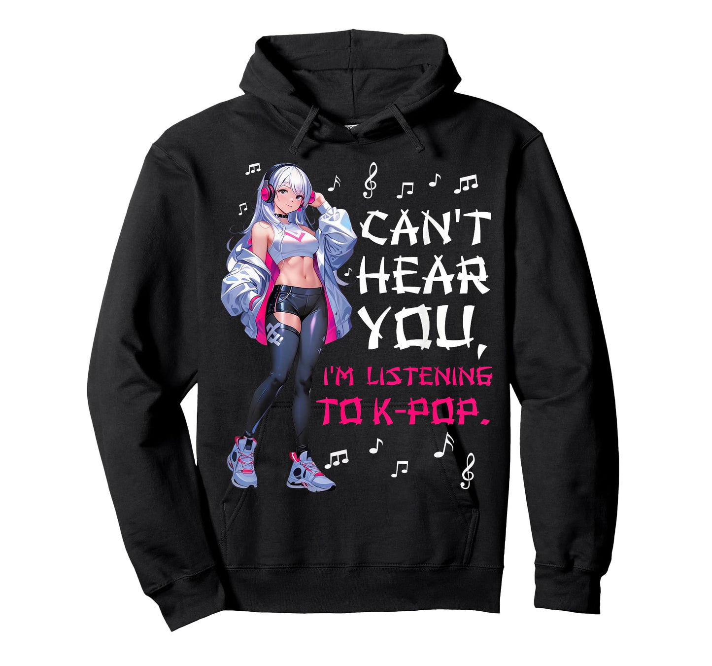 Can't Hear You I'm Listening to K-pop Lover Cute Anime Girl T-Shirt
