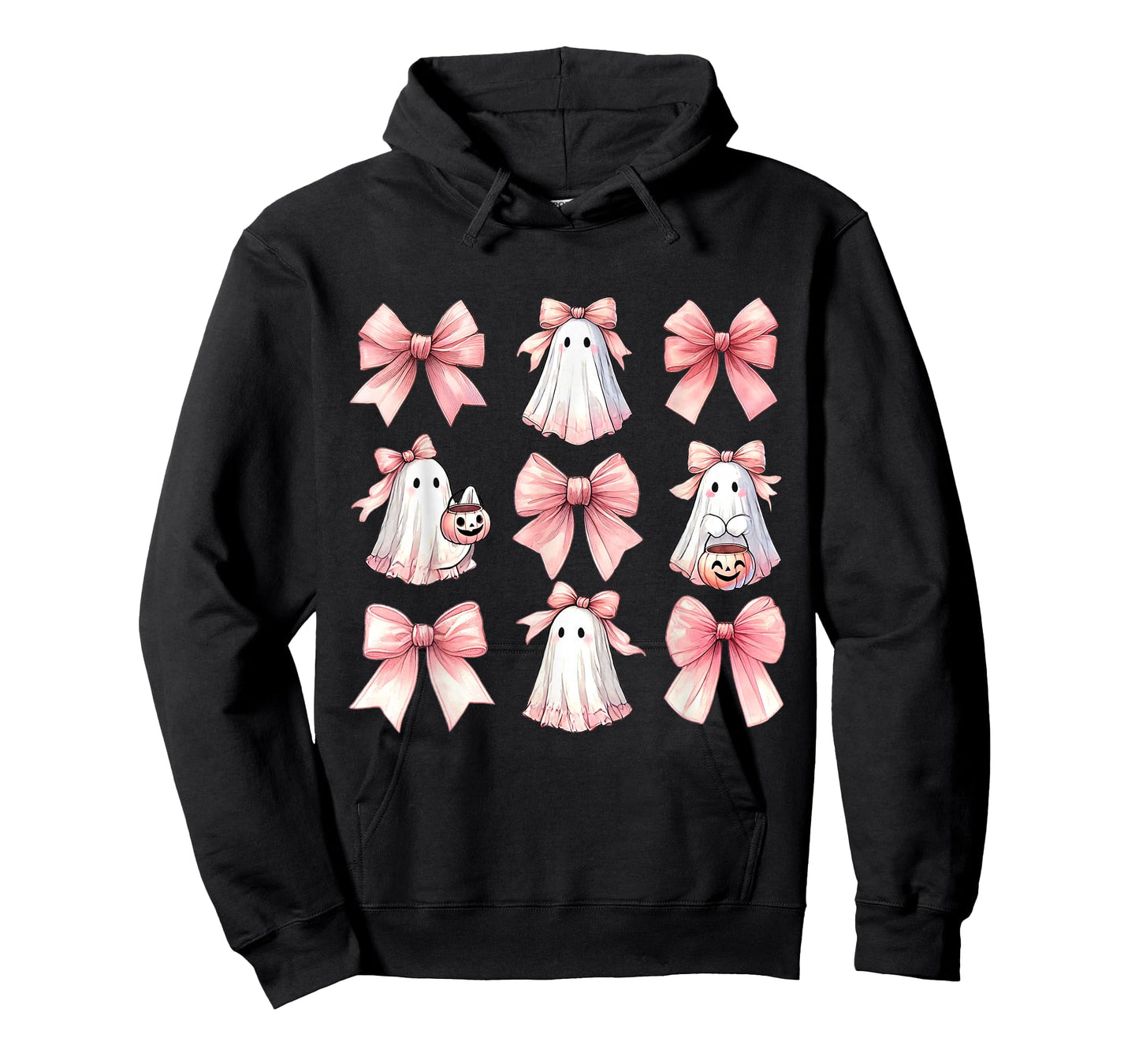 Cute Ghost Florals Pink Coquette Bows Pumpkins Halloween T-Shirt