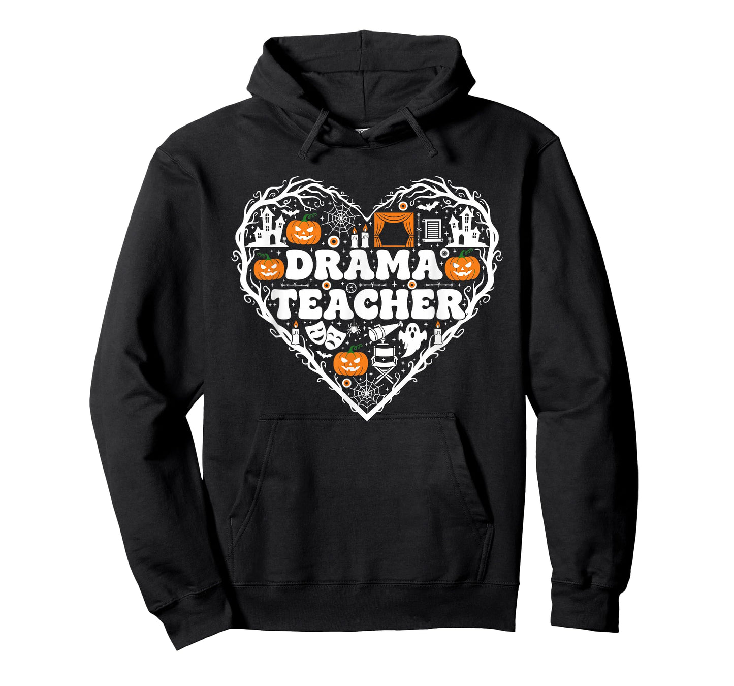 Drama Teacher Heart Pumpkin Ghost Halloween Kids Mens Womens T-Shirt