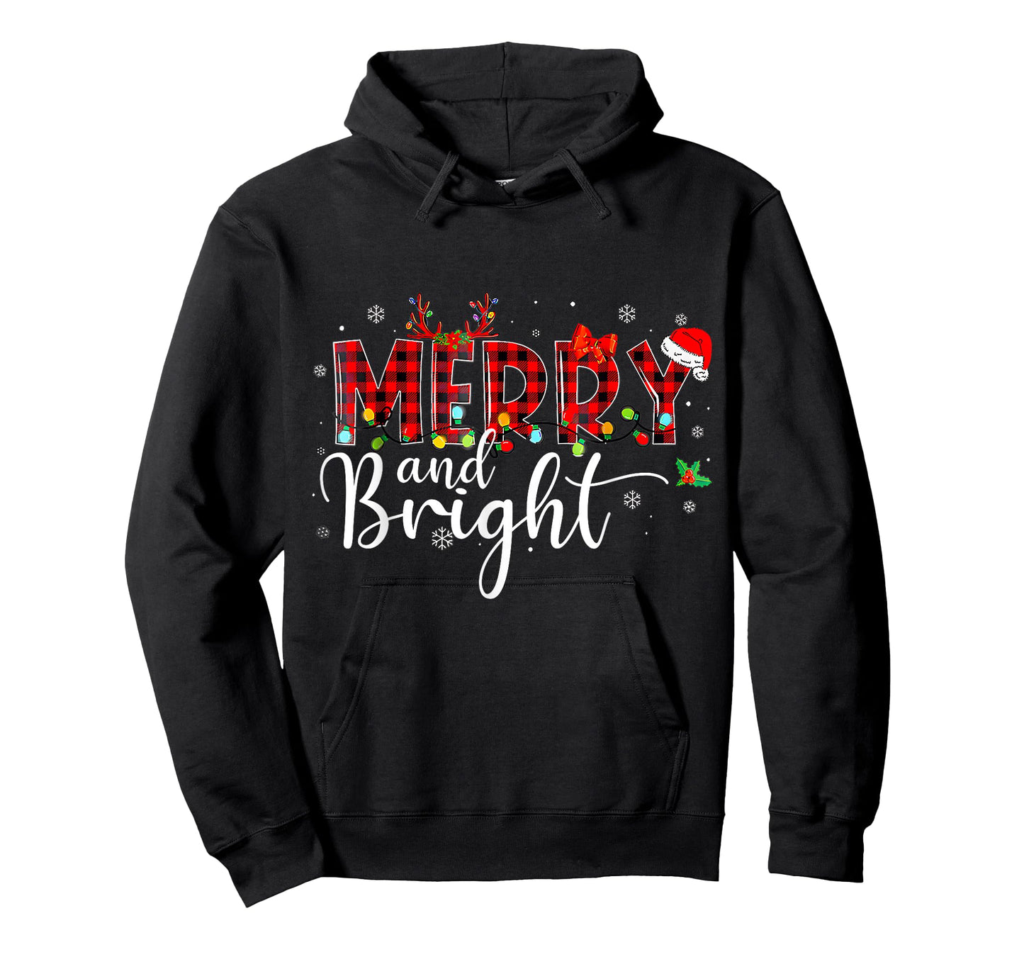 Merry and Bright Buffalo Plaid Red Santa Hat Xmas Pajamas T-Shirt