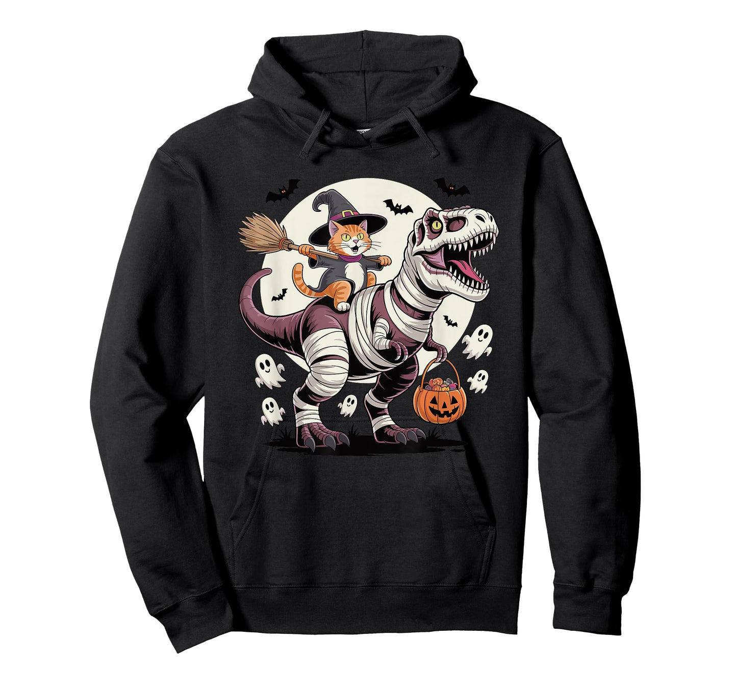 Cat Riding Mummy Dinosaur T-Rex Halloween Boys Kids T-Shirt