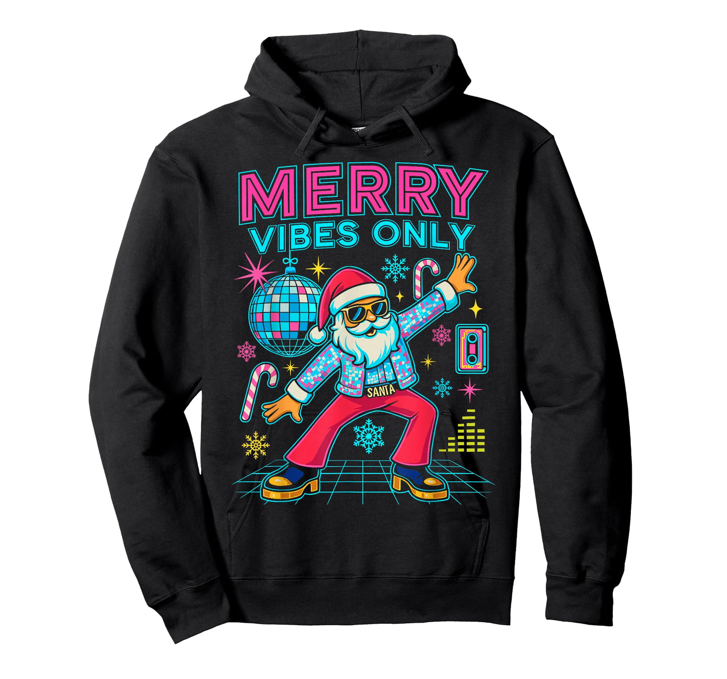 Merry Vibes Only Santa Christmas Disco Retro 70s 80s Hippie T-Shirt