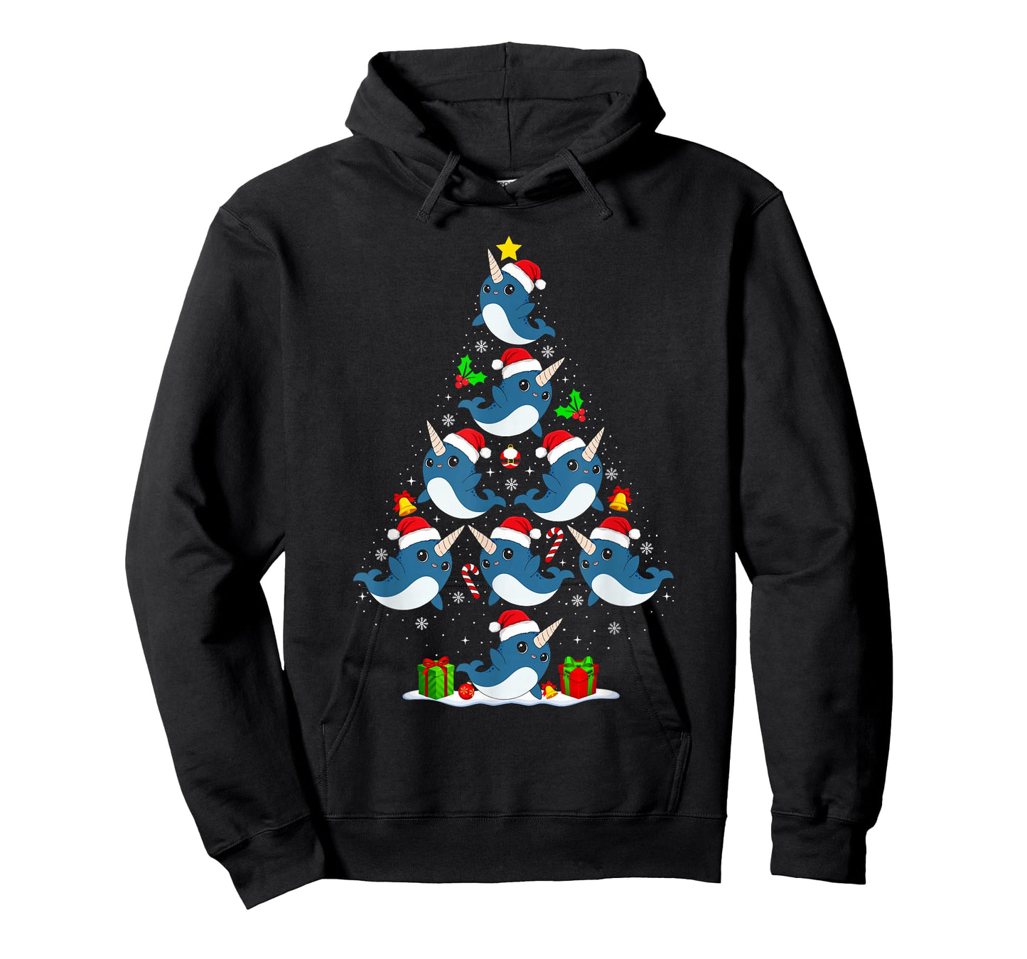 Narwhal Christmas Tree Lights Funny Xmas Santa Animal Lover T-Shirt