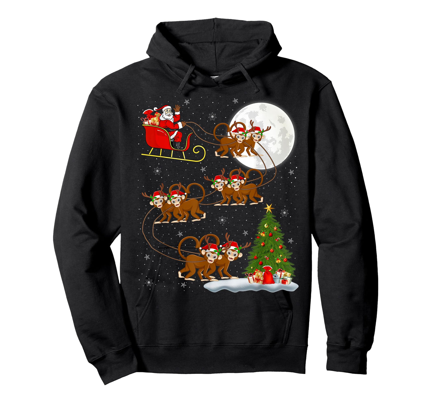 Monkey Santa Sleigh Flying Funny Magical Christmas T-Shirt