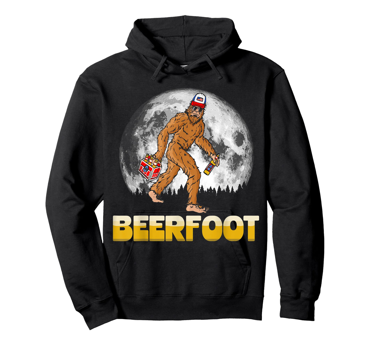 BeerFoot! Funny Hipster Sasquatch 6-Pack Full Moon Bigfoot T-Shirt