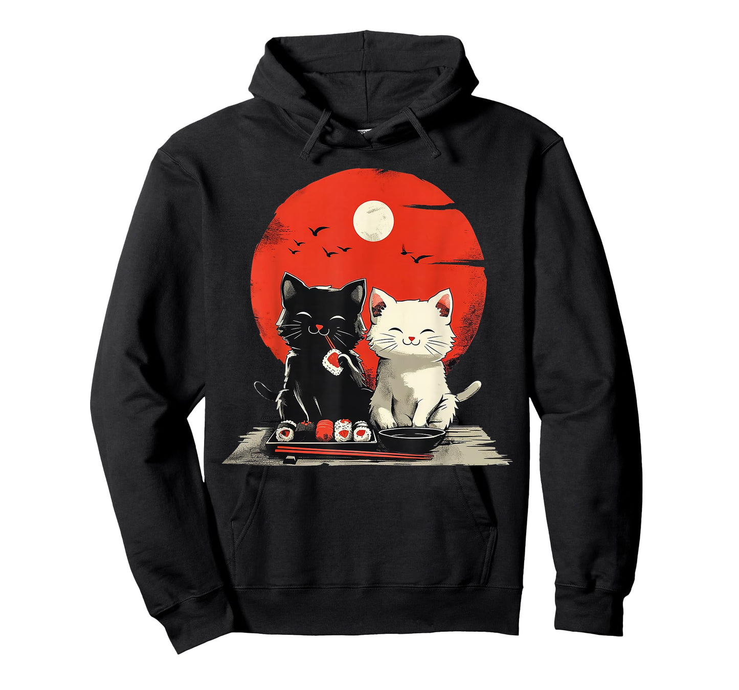 Cute Cartoon Cats Eating Sushi with Japanese Sun T-Shirt