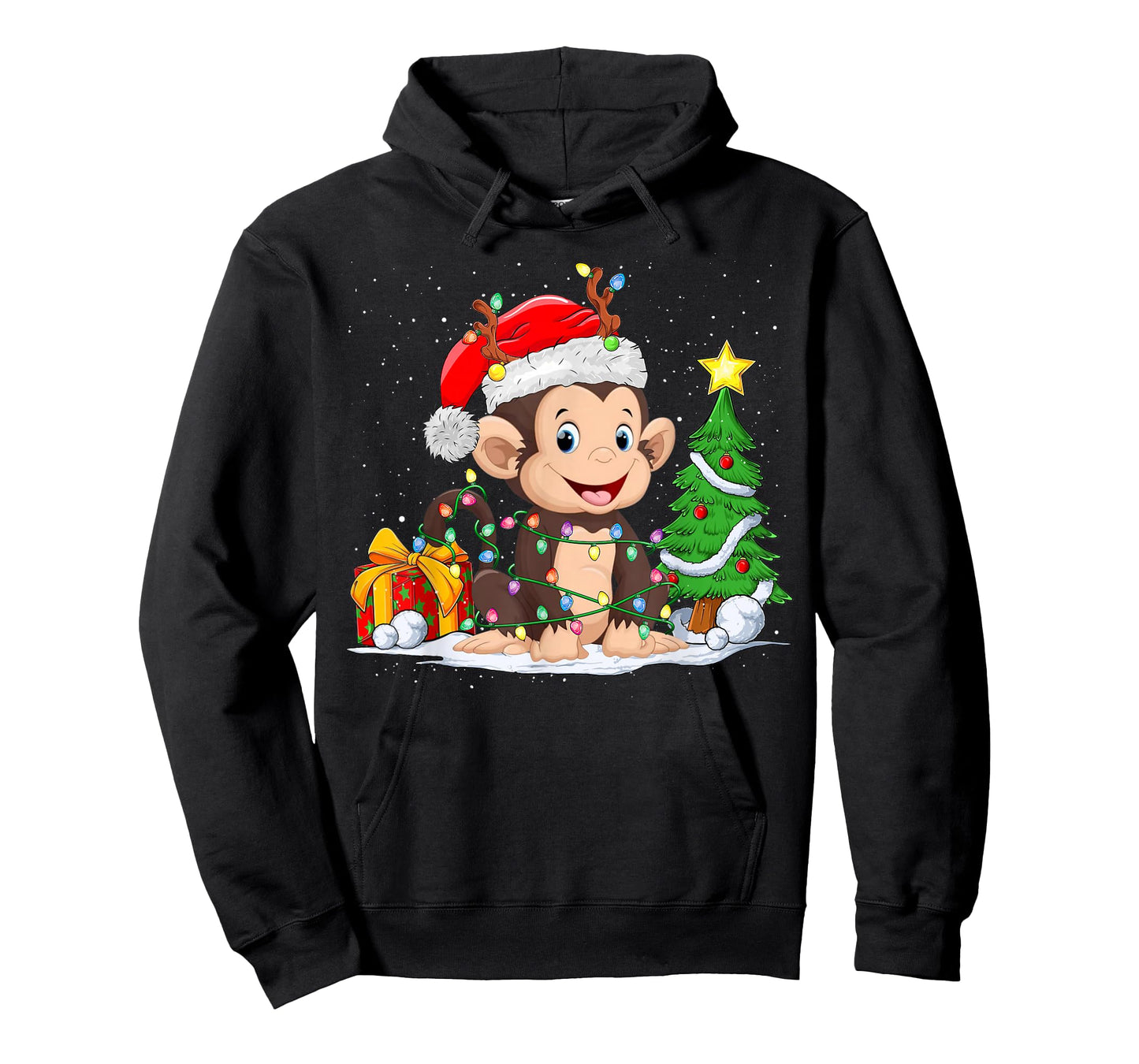 Cute Monkey Santa Christmas Tree Lights Xmas Pajama Monkey T-Shirt