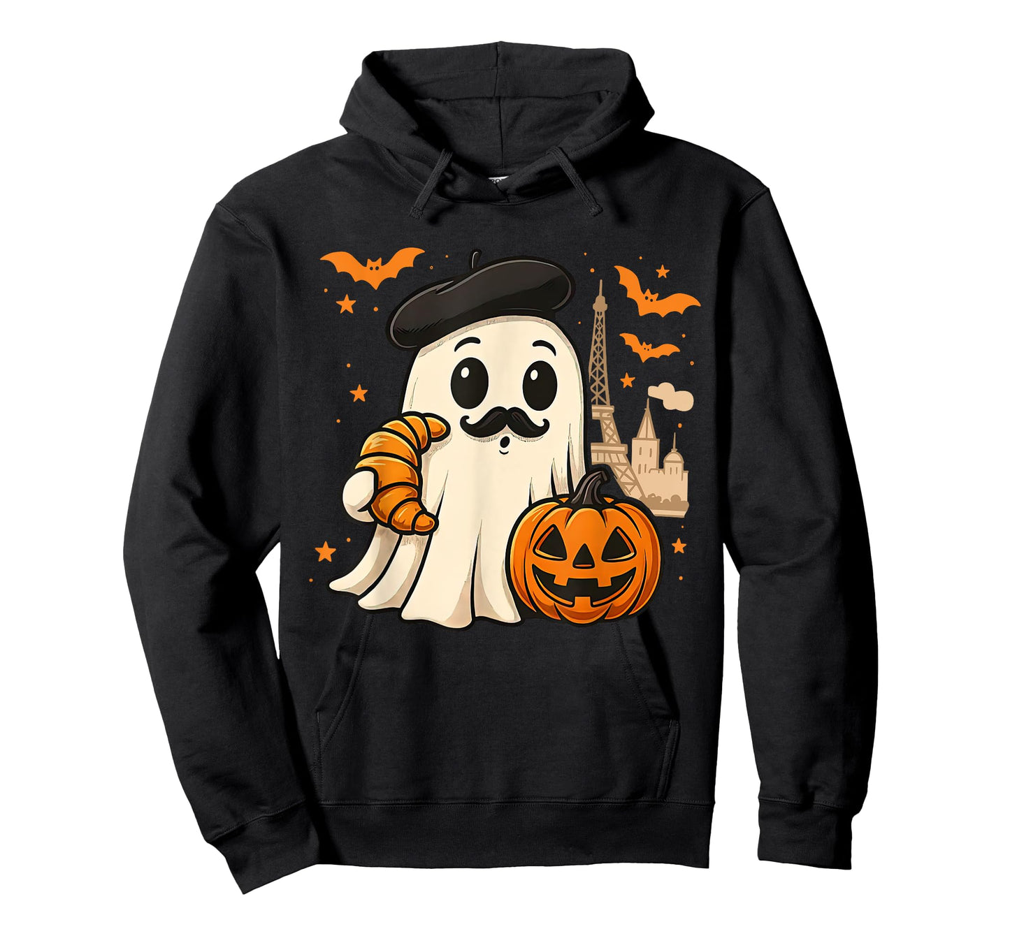 Cute Ghost with Croissant Pumpkin Halloween Spooky Season T-Shirt