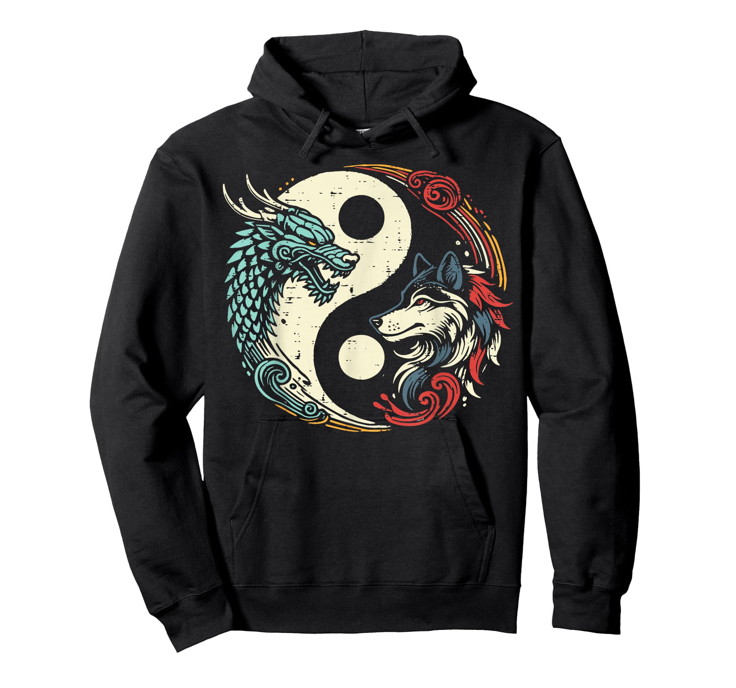 Dragon Wolf Yin Yang Chinese Mythical Zen Men Women Kids T-Shirt