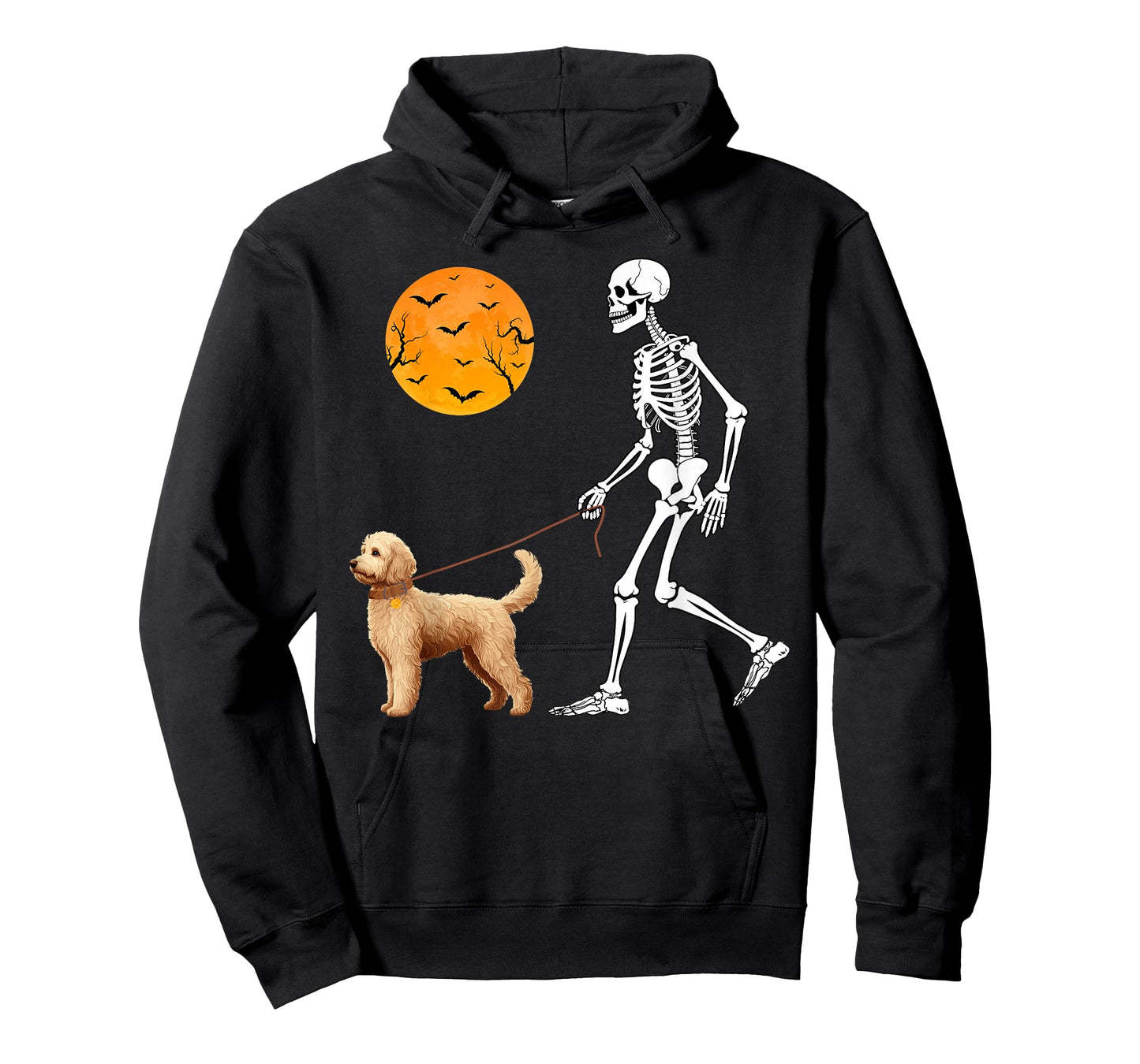 Funny Skeleton Walking With Goldendoodle Dog Happy Halloween T-Shirt