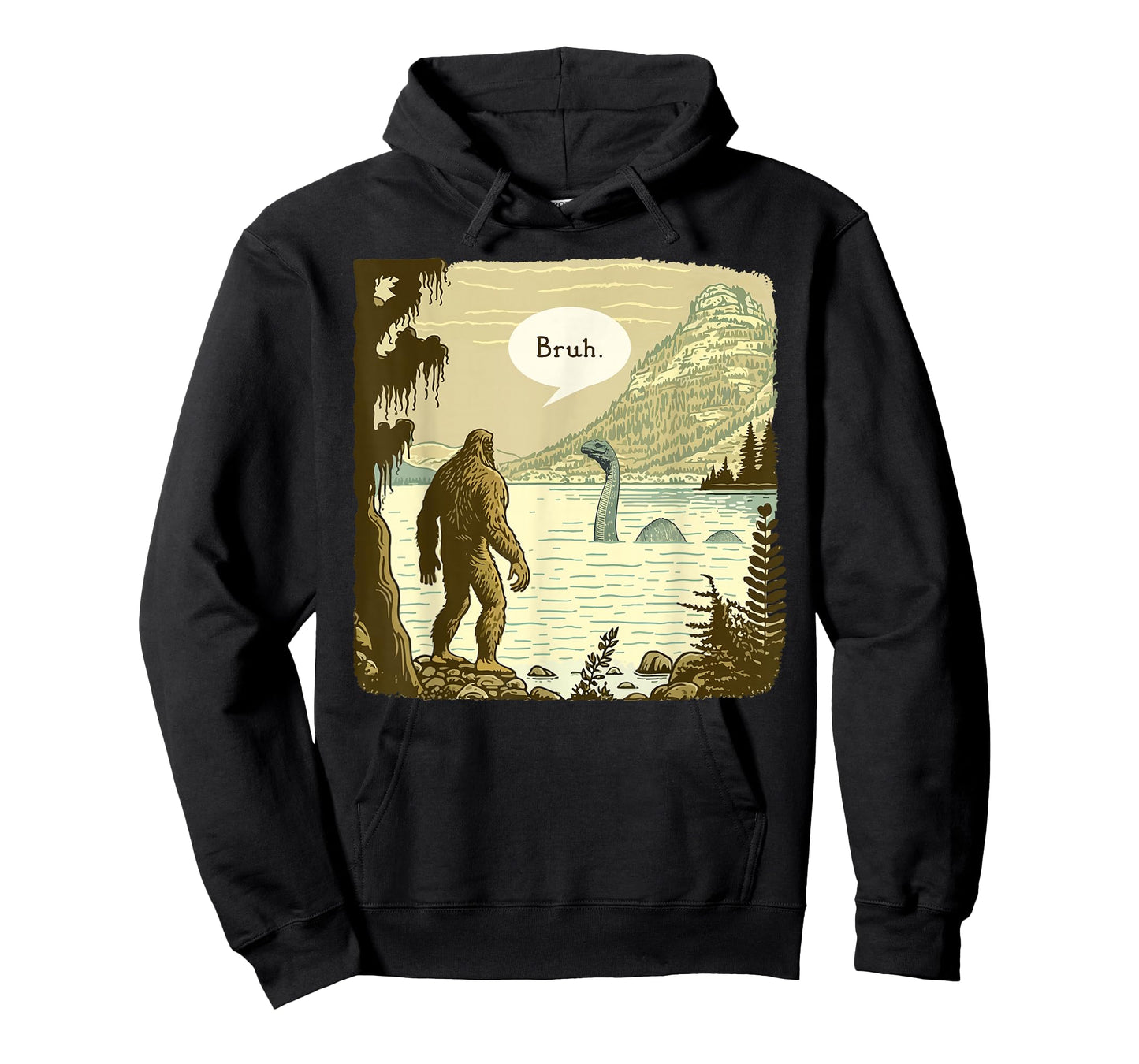 Funny Bigfoot Sasquatch Loch Ness Monster Introvert Bruh T-Shirt